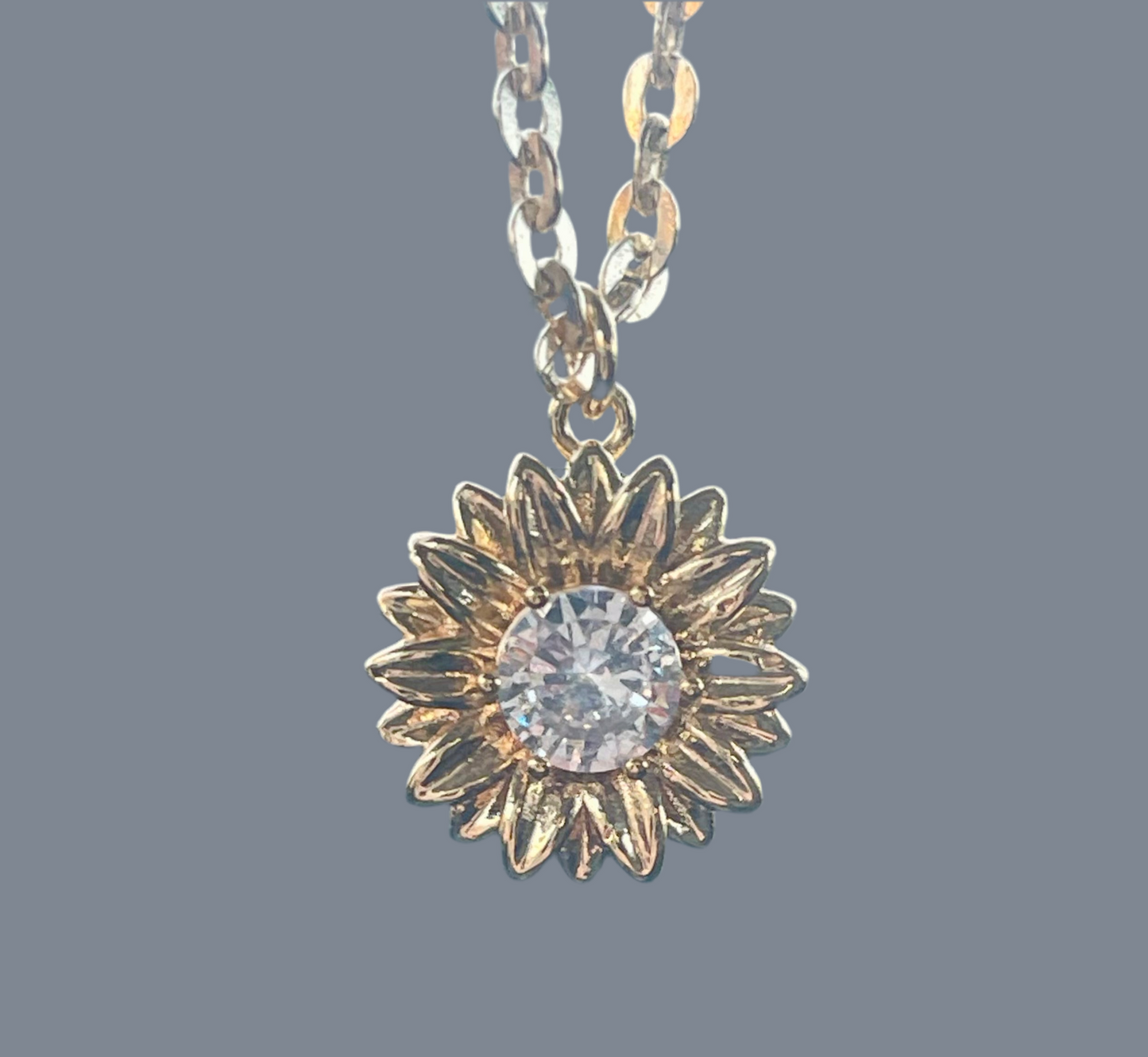 Golden Sunflower π» Necklace: 14k Gold Filled Chain, CZ Center Charm & Clasp