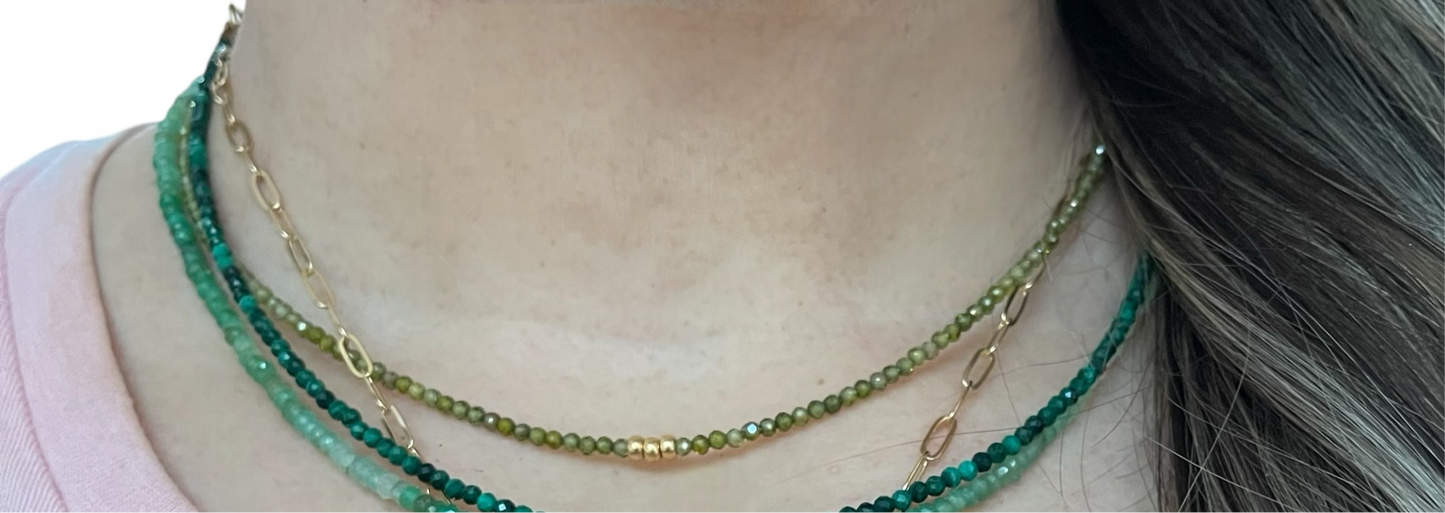 Green Zircon Skinnie: Olive Green Zircon beads with Gold or Silver accents