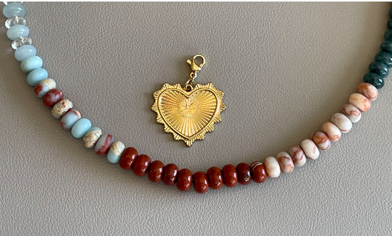 Earth & Sky Necklace: A blend of natural stones with a gold removable heart charm