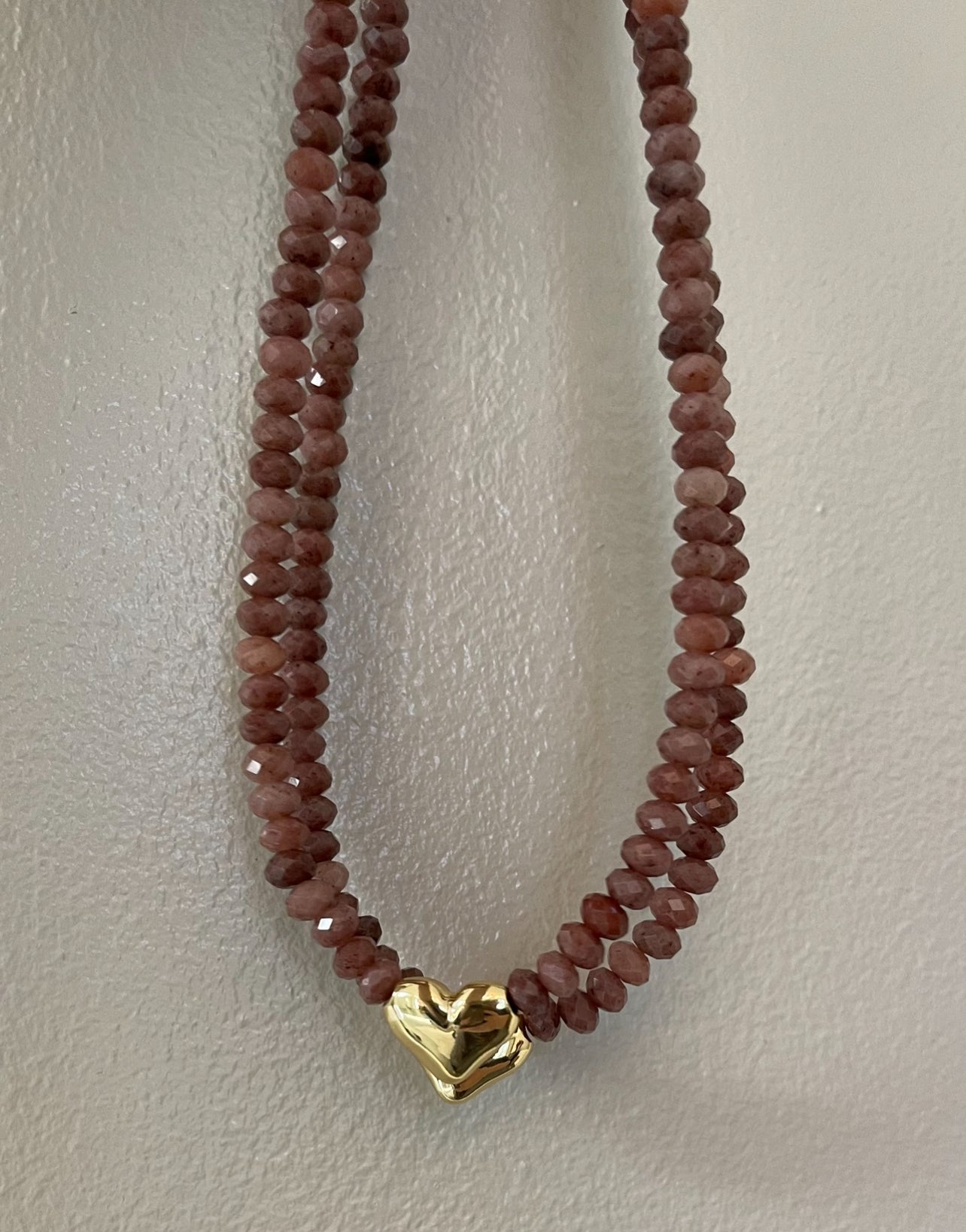 The Emberly Necklace: Micro-faceted Purple Aventurine Gold Heart Centerpiece