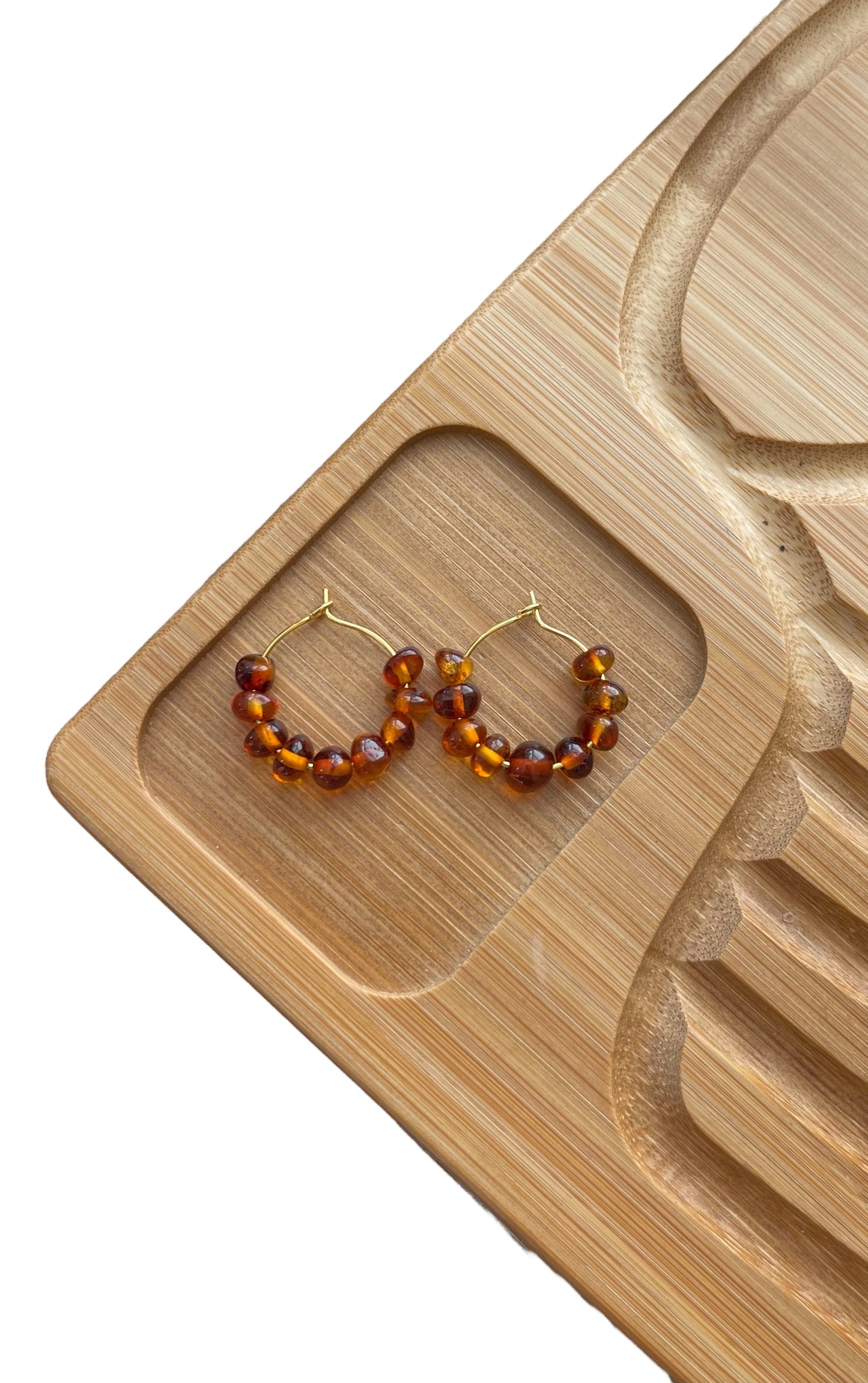 Amber Glow Earrings: Gold or Silver hoops with Baltic Amber Stones