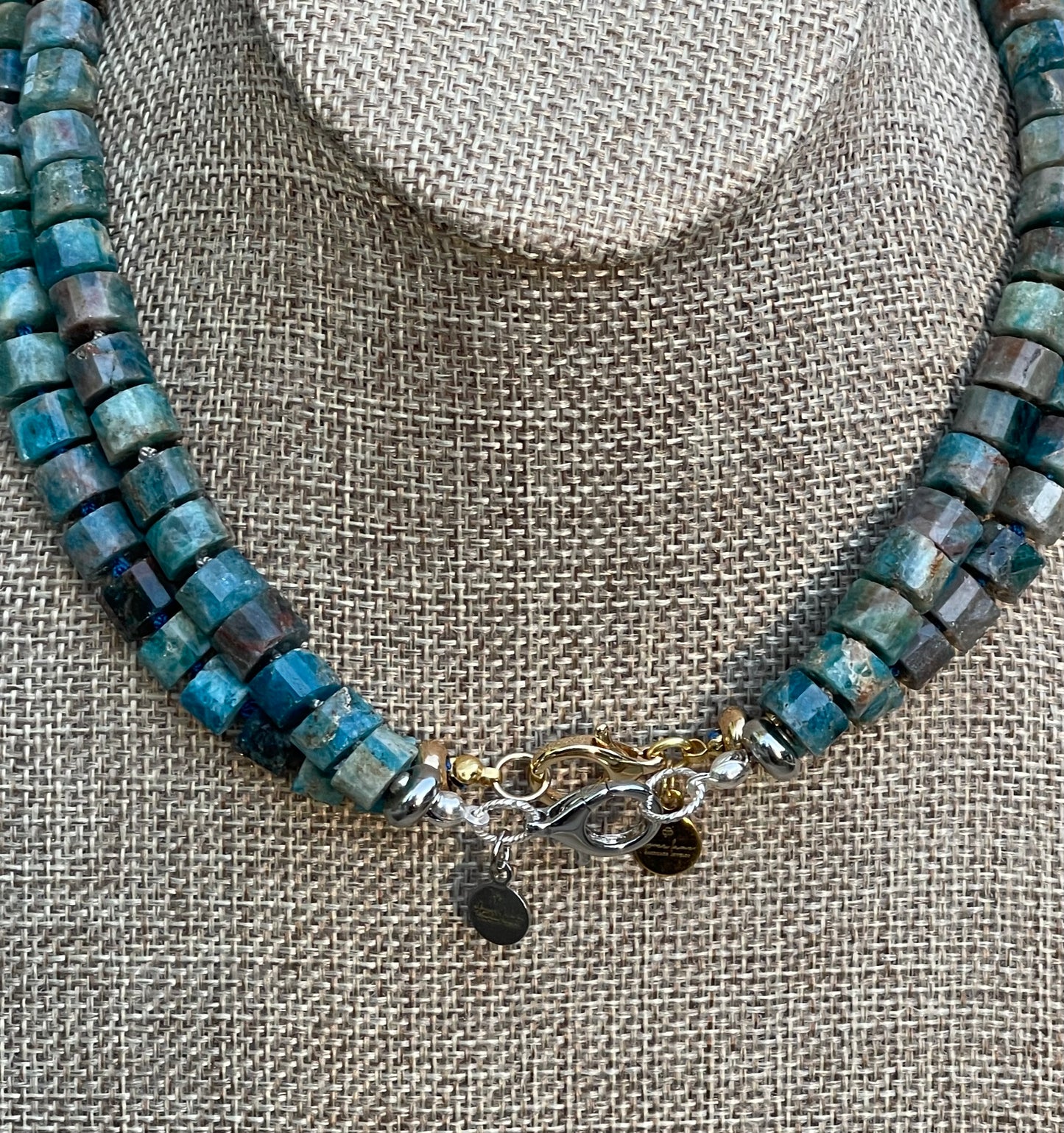 Awaken Necklace: Faceted Apatite wheel shaped beads Handknotted on silk Gold or Silver option