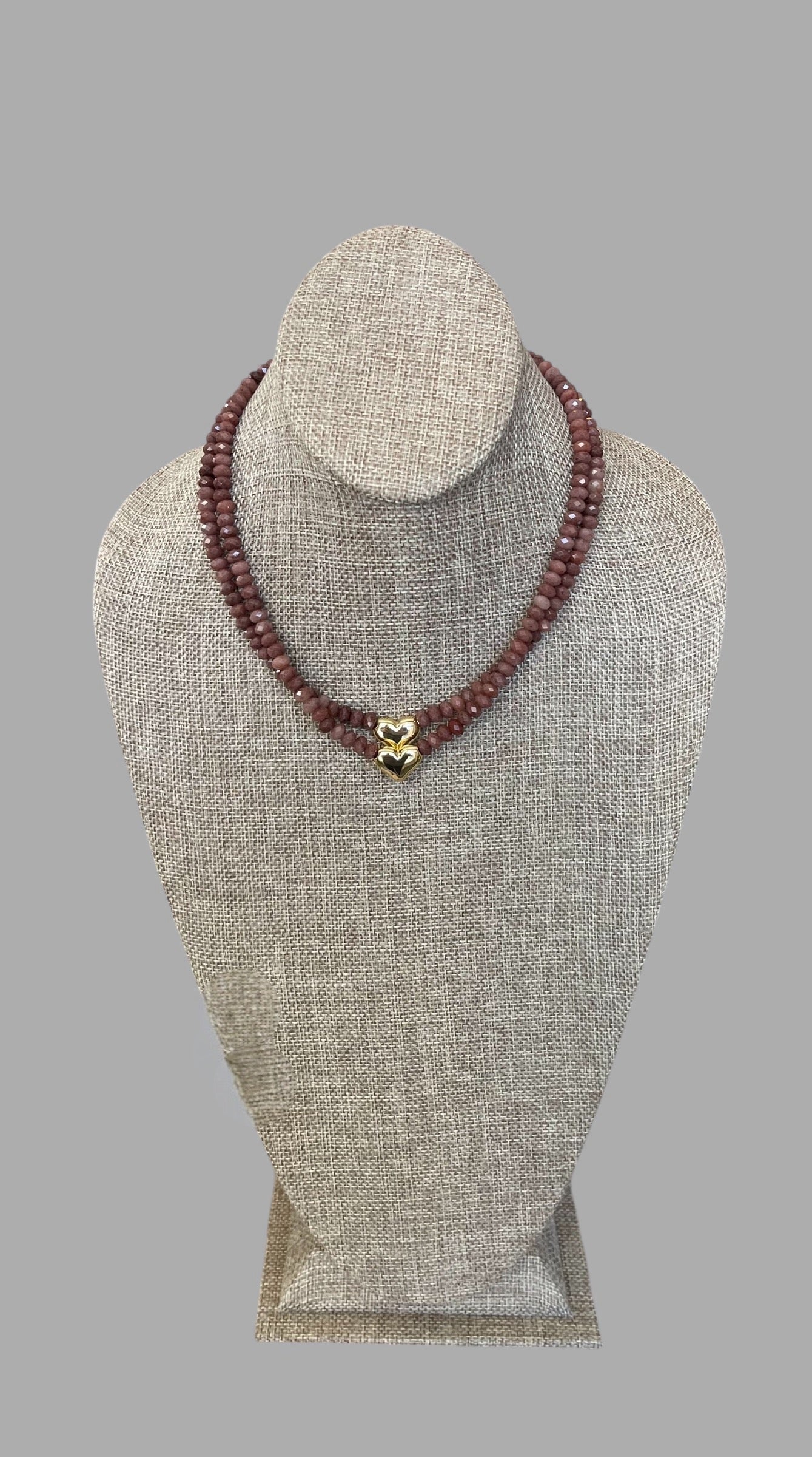 The Emberly Necklace: Micro-faceted Purple Aventurine Gold Heart Centerpiece