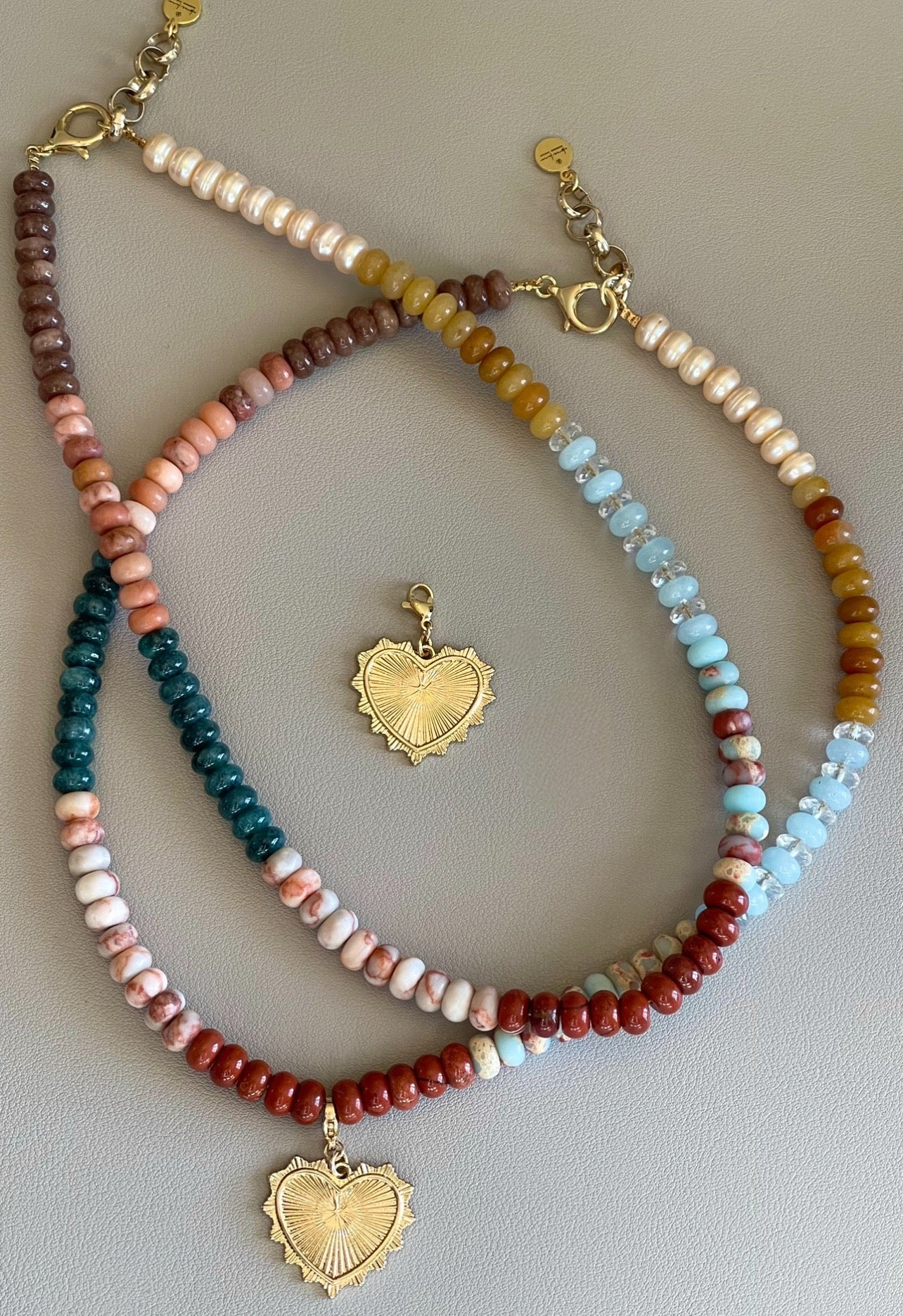Earth & Sky Necklace: A blend of natural stones with a gold removable heart charm