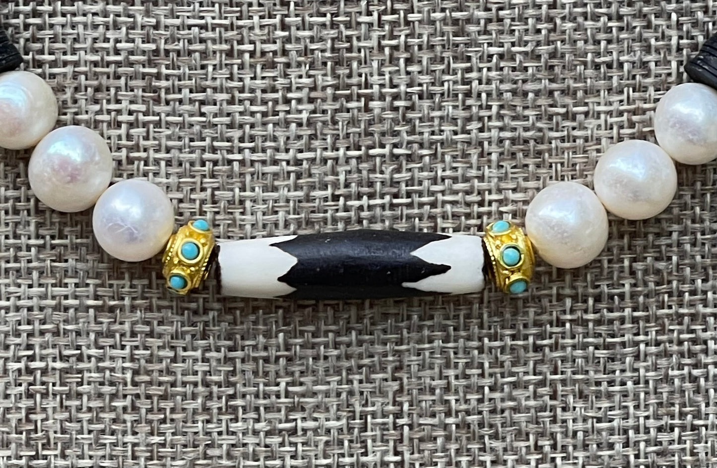 Tribal Throne Necklace: Creamy Freshwater Pearls African beads & gold accents OOAK