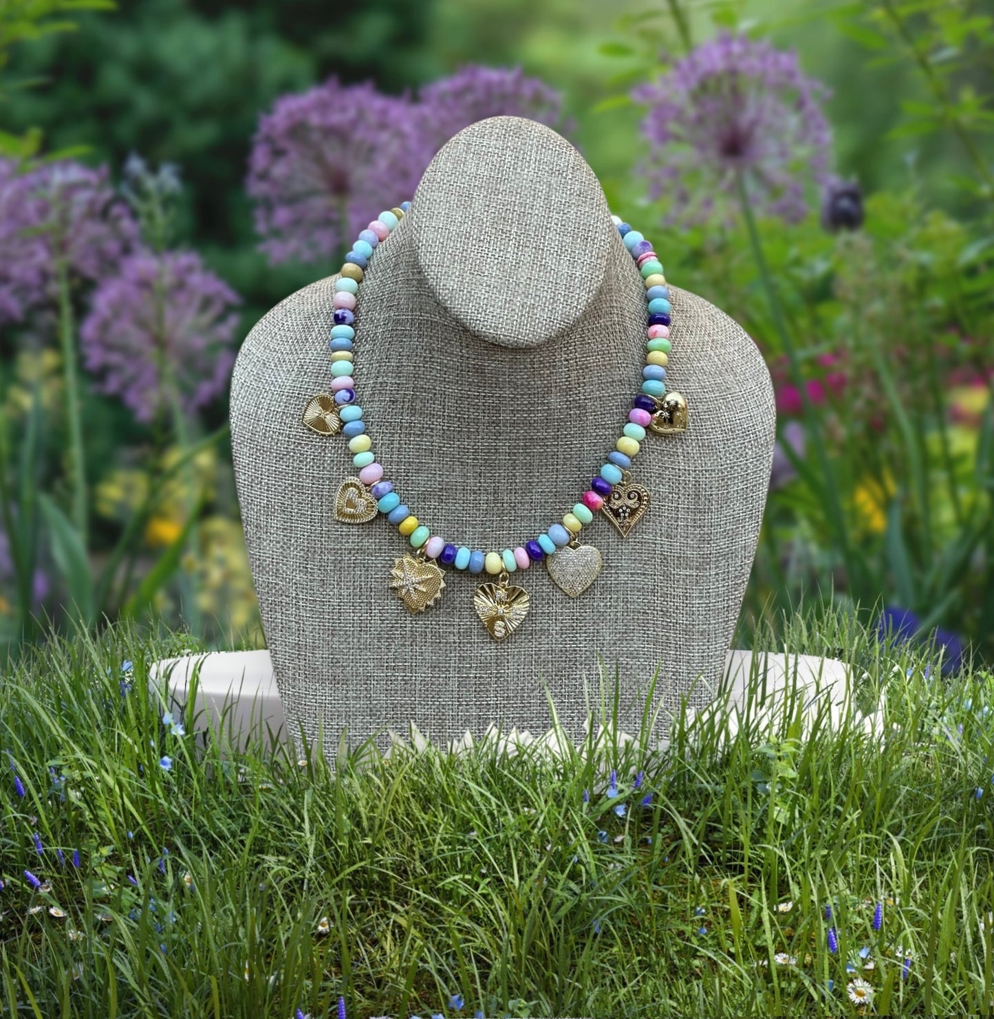 Candy Opal Hearts Necklace OOAK