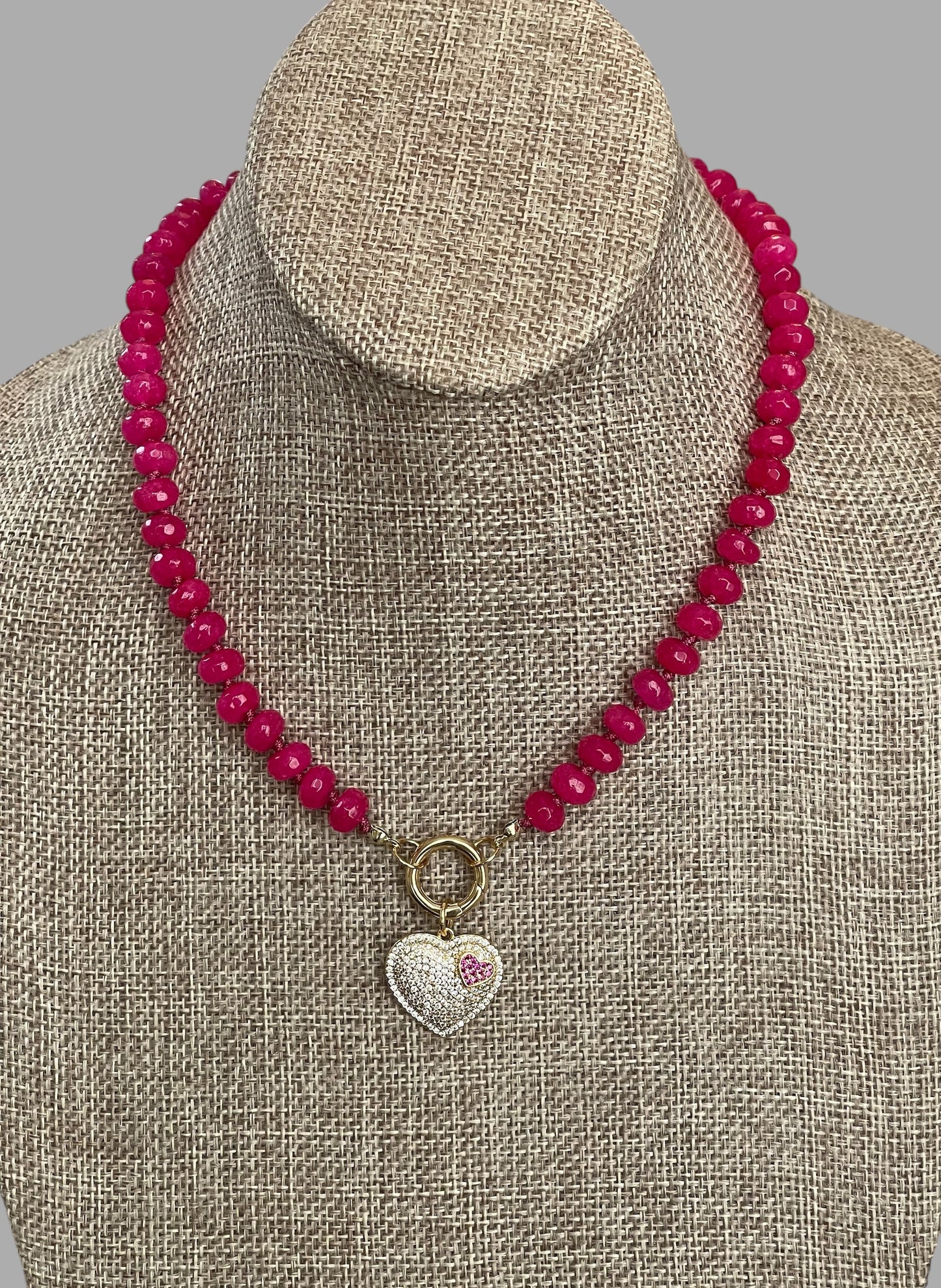 Falling for Fuchsia Necklace: Natural fuchsia crackle Quartz softly faceted Hand knotted beads w/2 Charms 🩷🔒