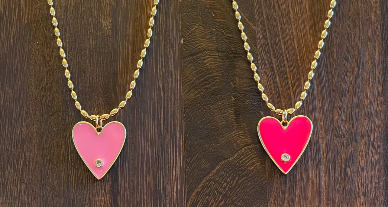 Pretty In Pink Necklaces: Gold chains with perfect pink heart pendants 2 color options