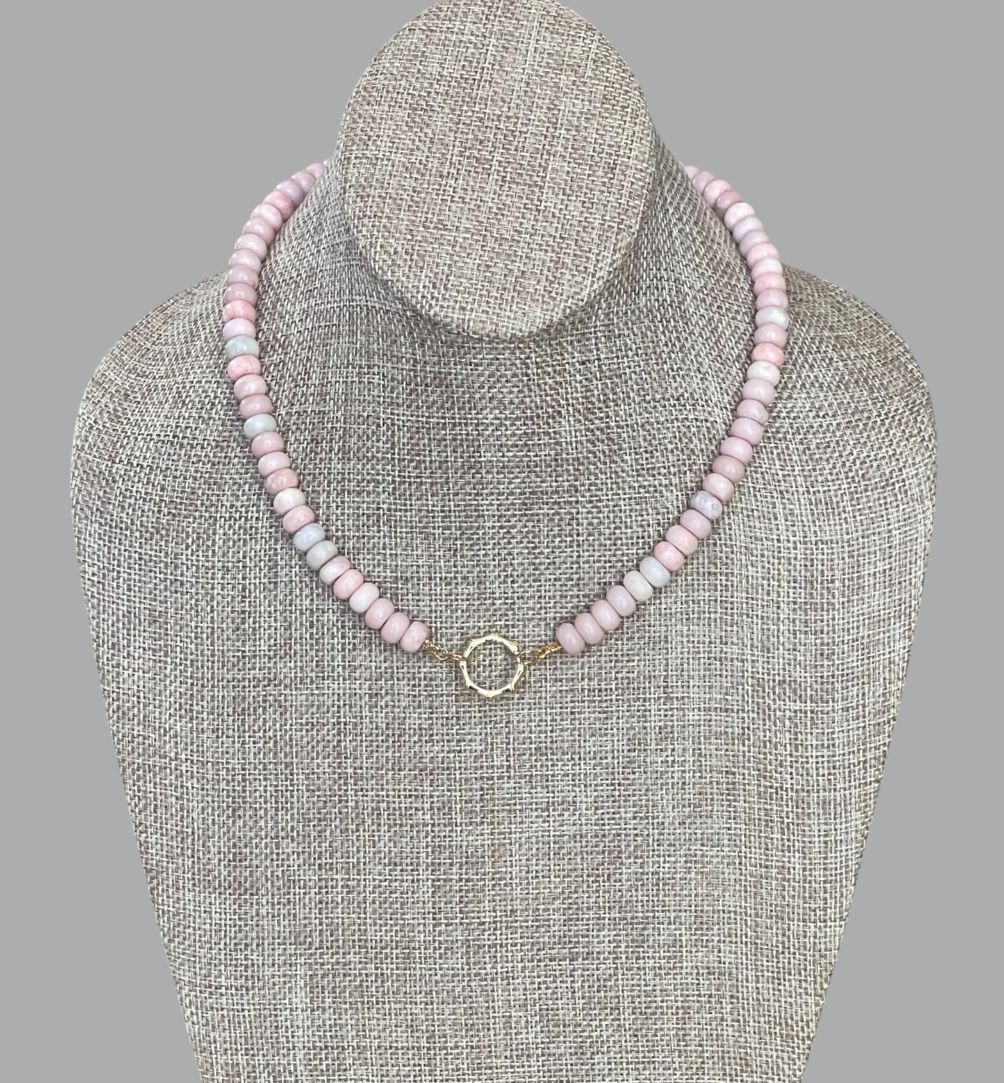 The Chic Pink Set: Matte pink opals with a gold charm holder clasp & a gold filled chain w a pink crystal and CZ charm OOAK