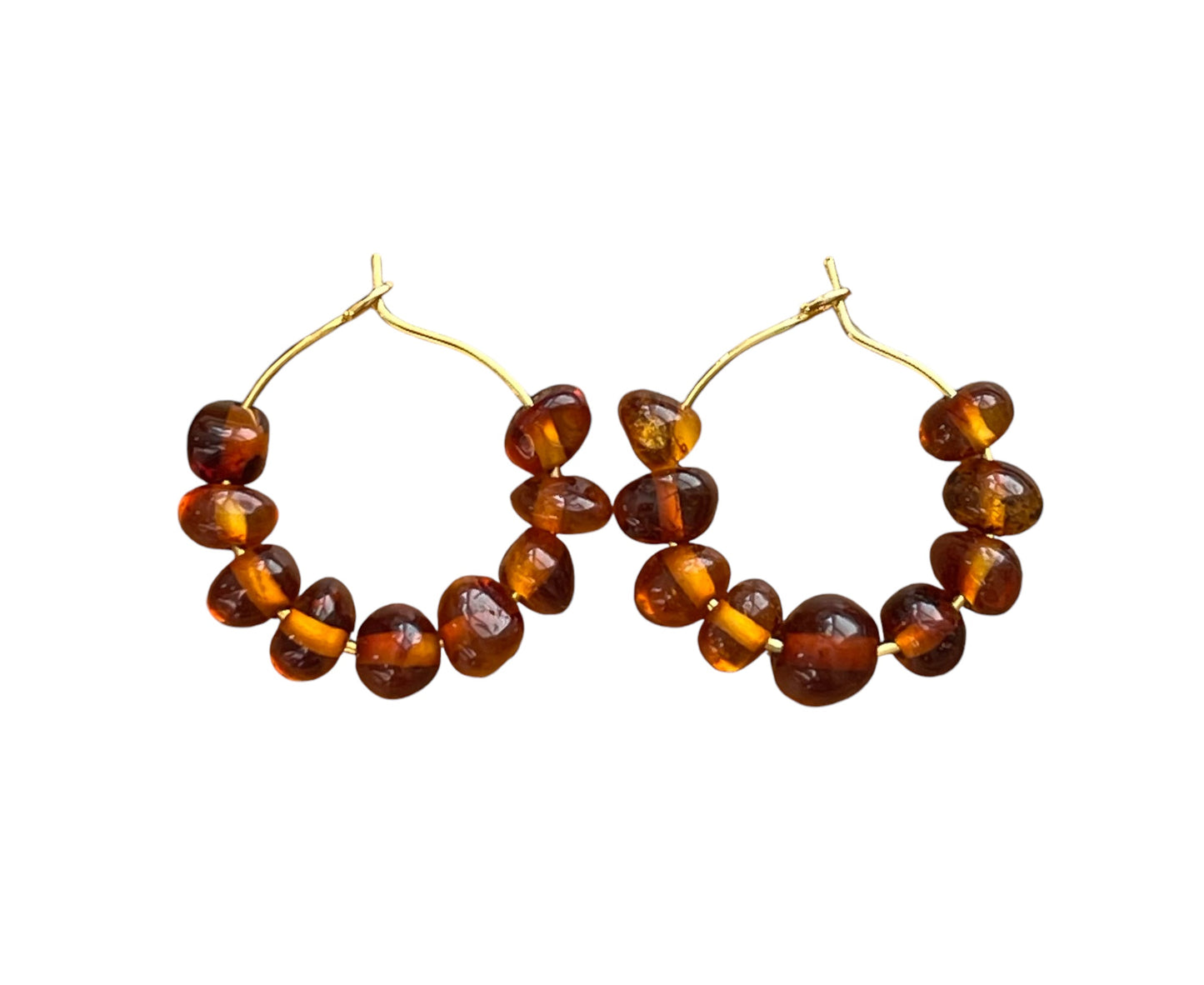 Amber Glow Earrings: Gold or Silver hoops with Baltic Amber Stones
