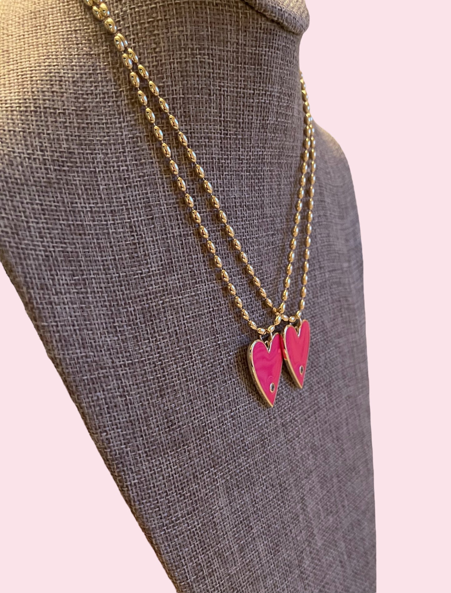 Pretty In Pink Necklaces: Gold chains with perfect pink heart pendants 2 color options