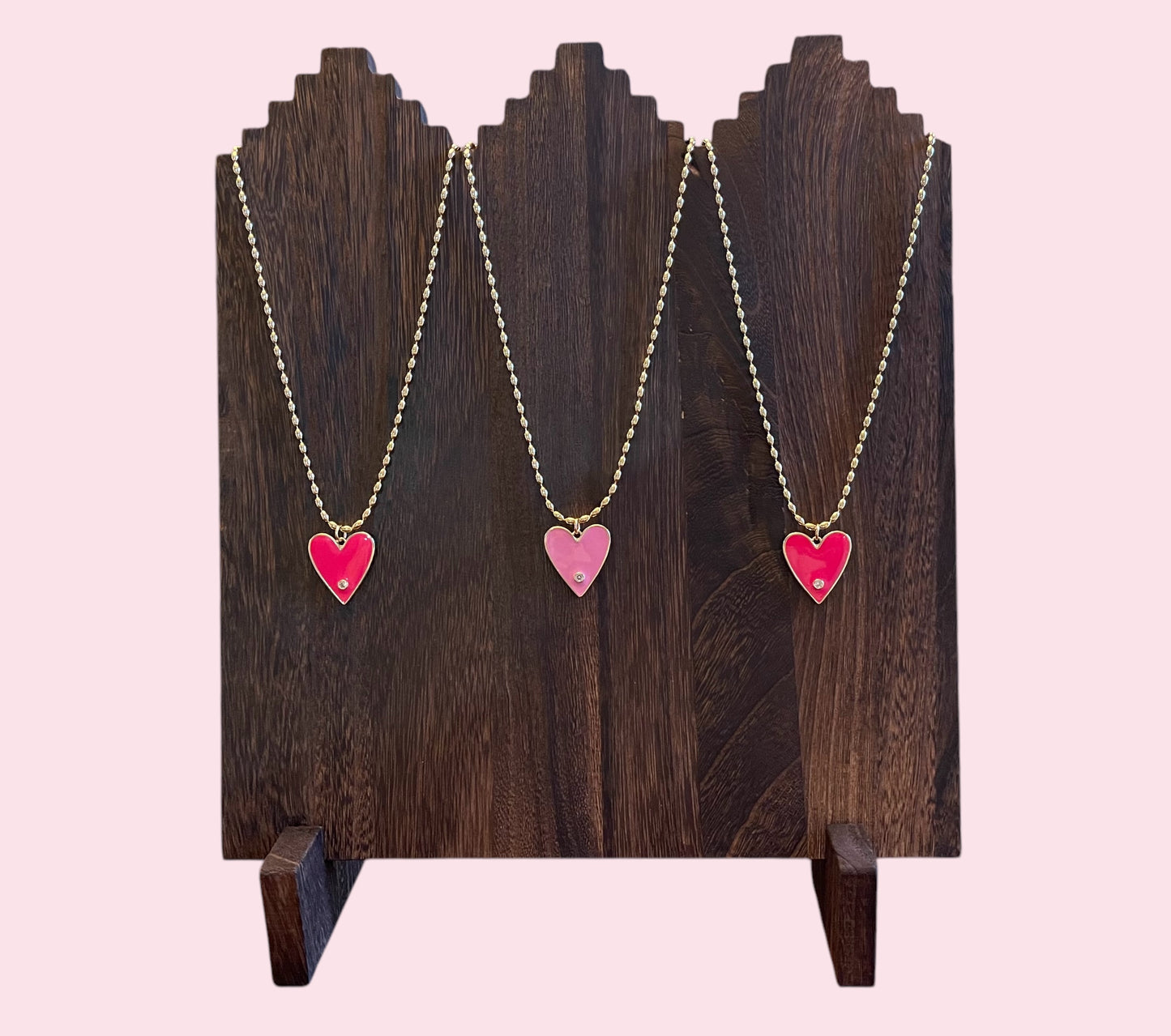 Pretty In Pink Necklaces: Gold chains with perfect pink heart pendants 2 color options