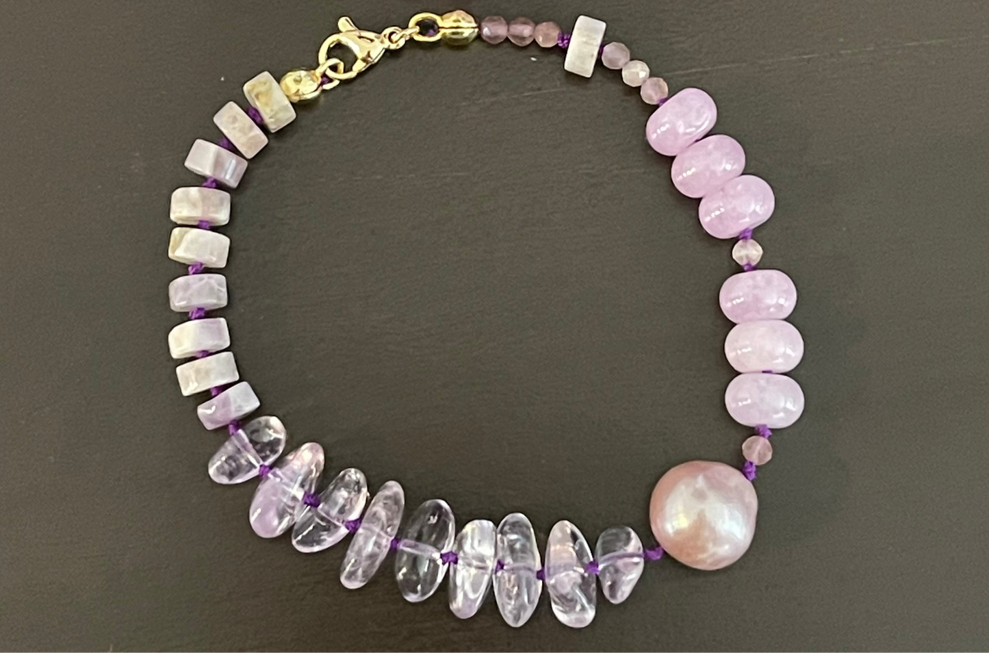 OOAK Amethyst Jade & Pearl Bead Soup Bracelet