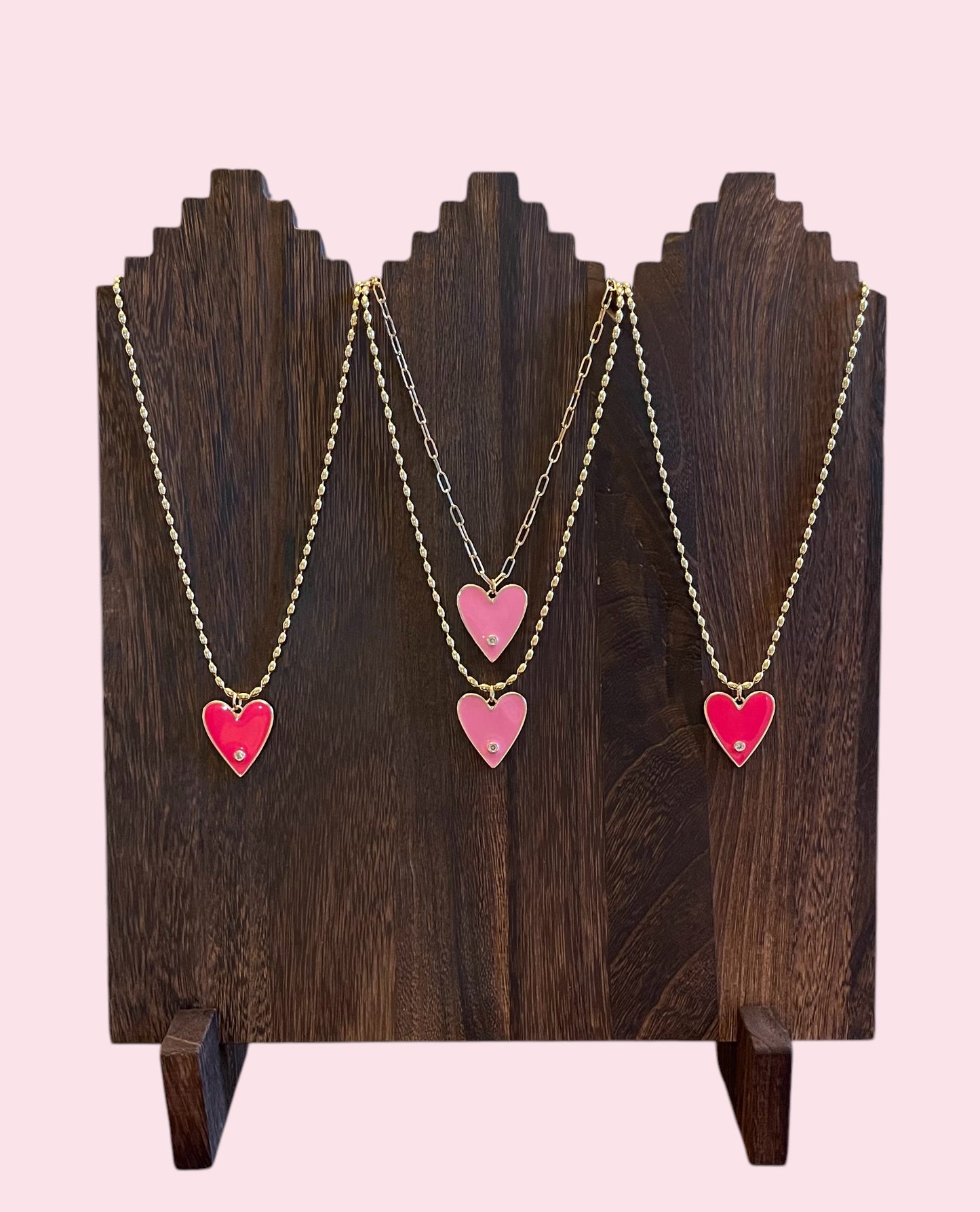 Pretty Paperclip Necklace: Gold Paperclip chain with gorgeous enameled heart pendant OOAK