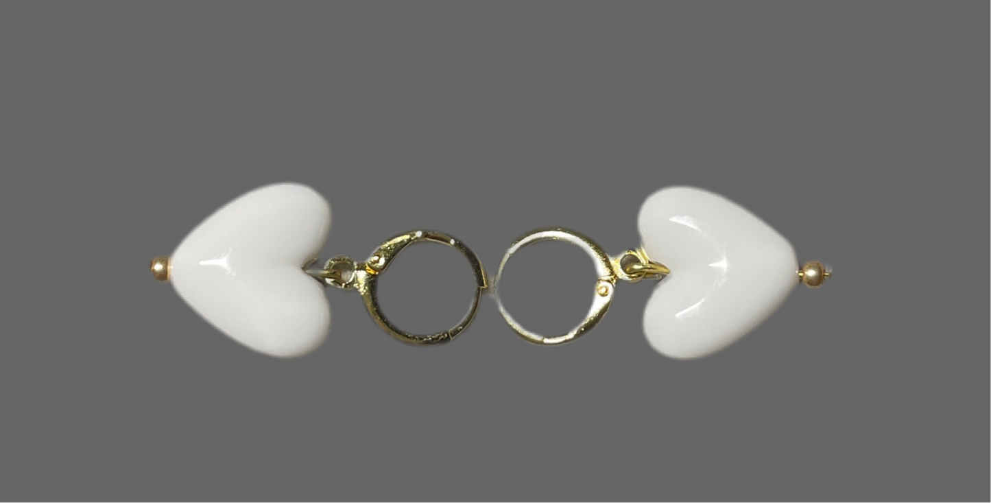 Kindred Colors White Heart Earrings: White acrylic heart dangle earrings with gold huggie🤍🤍
