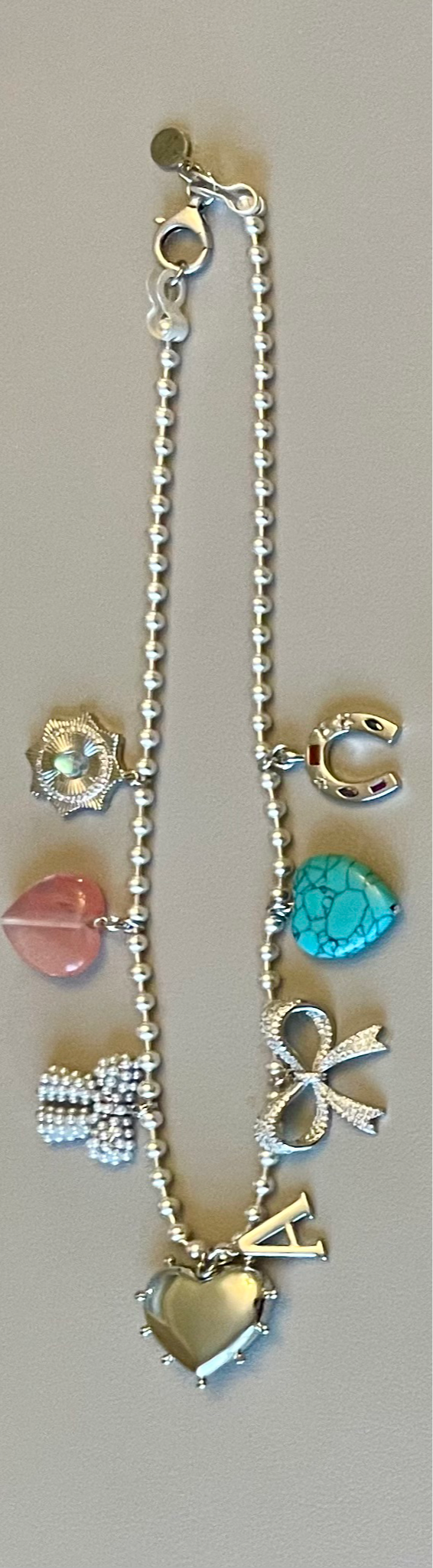 The Leslie Necklace: OOAK Silver ball chain with various silver charms and clasp