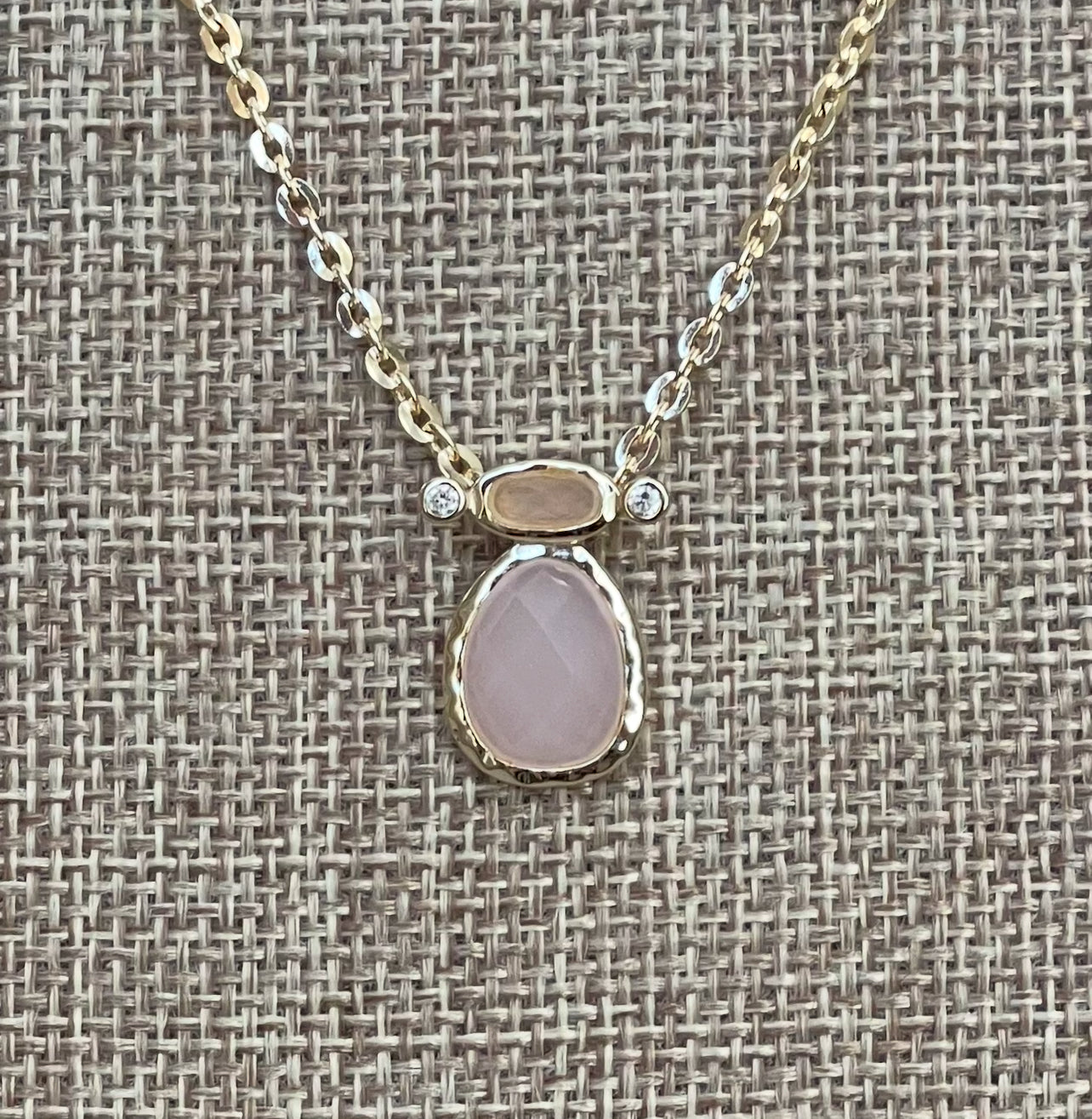 The Chic Pink Set: Matte pink opals with a gold charm holder clasp & a gold filled chain w a pink crystal and CZ charm OOAK