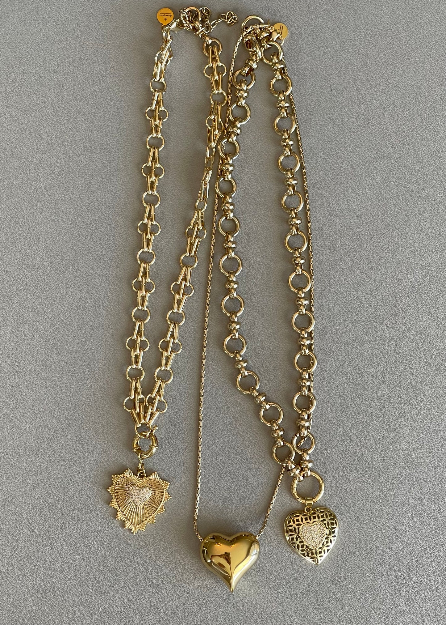 Elysian Gold Necklace: A timeless chain style w/a round clasp/charm holder, classic heart pendant OOAK
