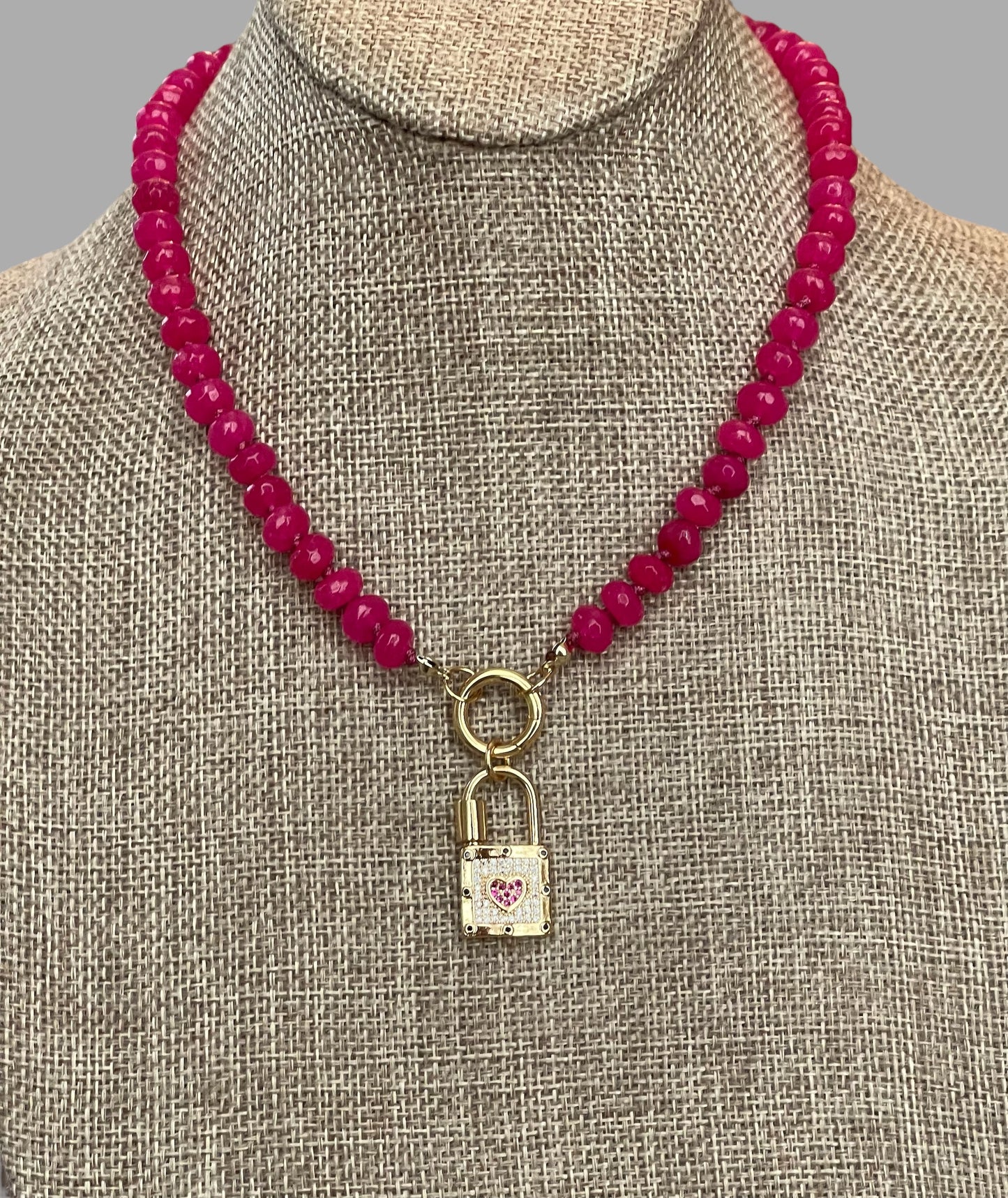 Falling for Fuchsia Necklace: Natural fuchsia crackle Quartz softly faceted Hand knotted beads w/2 Charms 🩷🔒