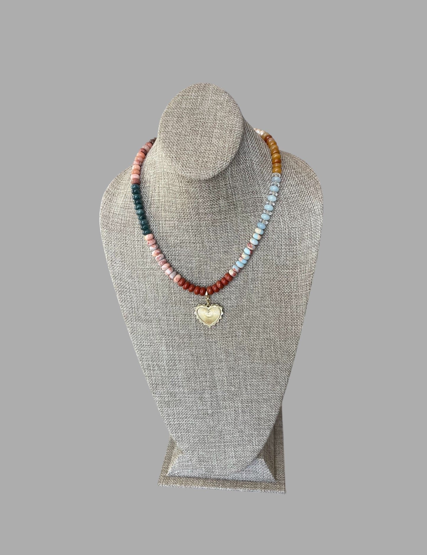 Earth & Sky Necklace: A blend of natural stones with a gold removable heart charm