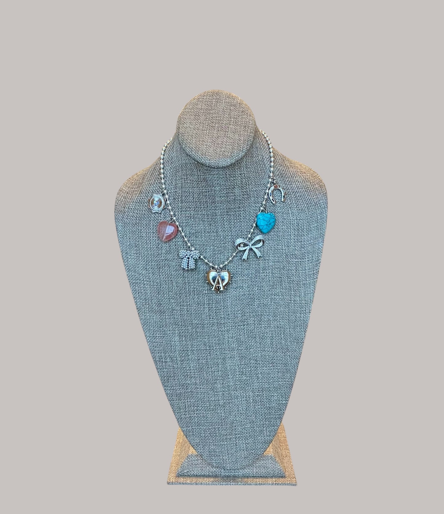 The Leslie Necklace: OOAK Silver ball chain with various silver charms and clasp