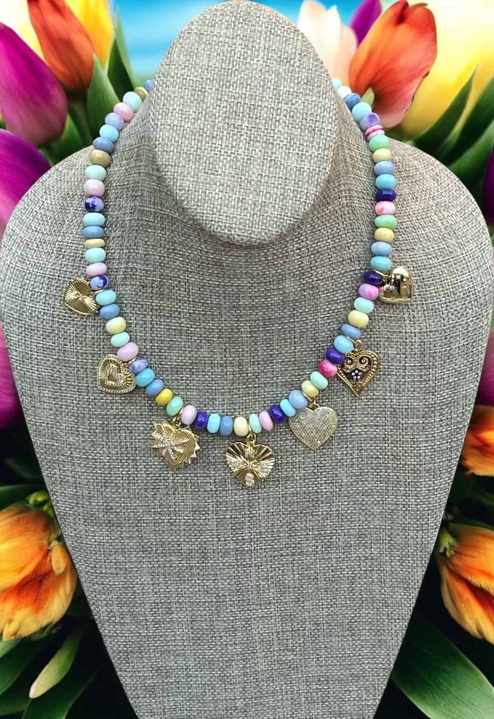 Candy Opal Hearts Necklace OOAK