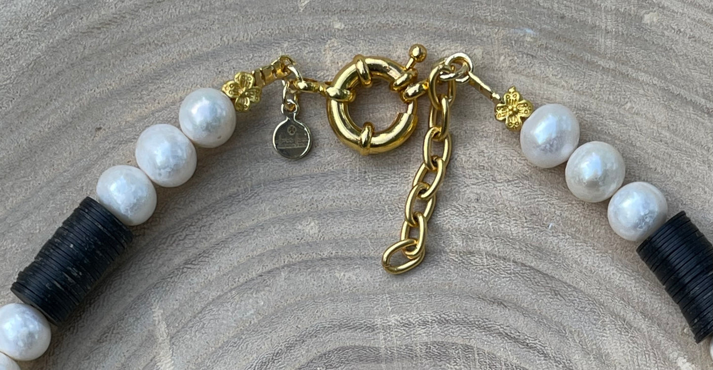 Tribal Throne Necklace: Creamy Freshwater Pearls African beads & gold accents OOAK
