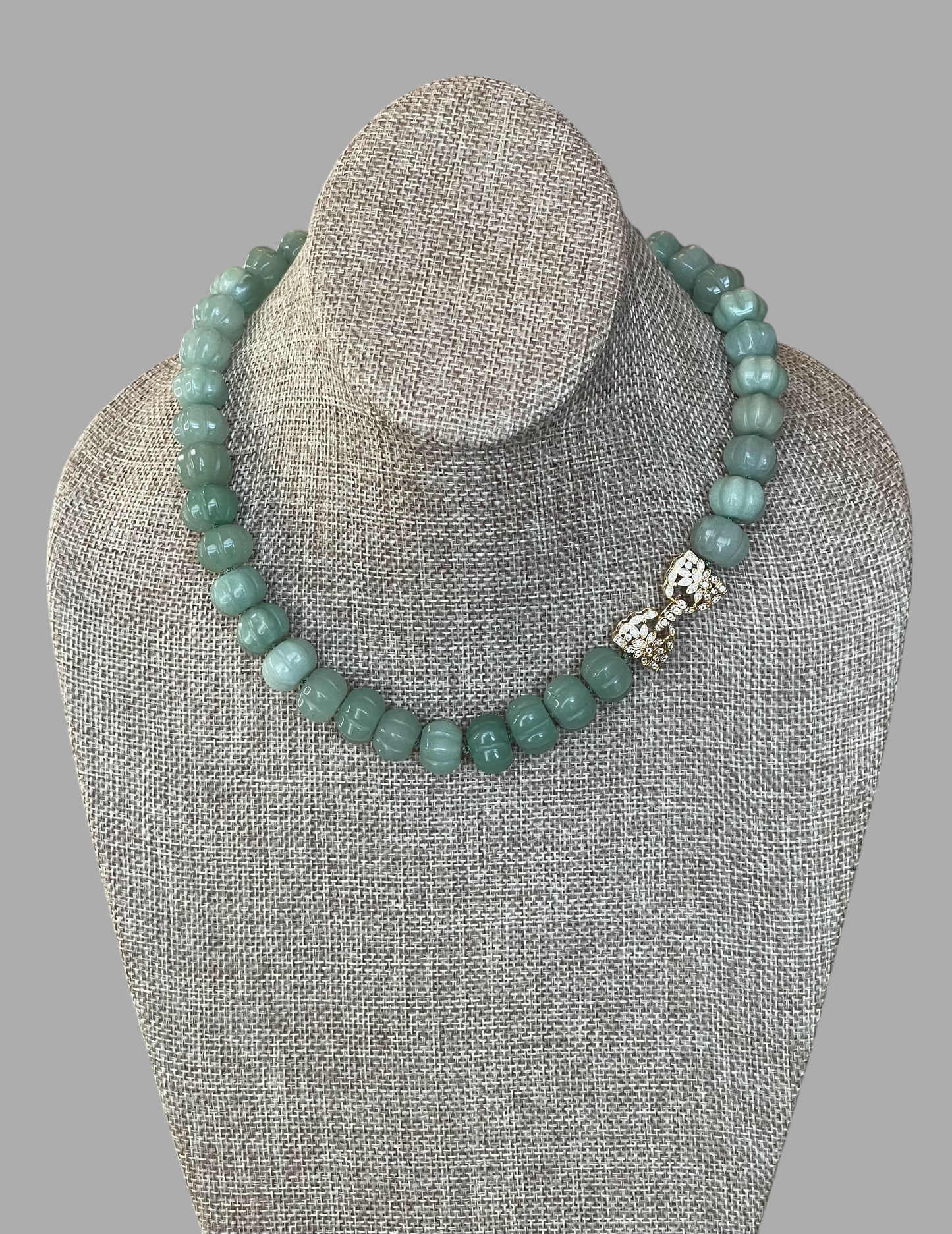 Sage Serenade Necklace OOAK: Sage green hand carved gemstones Hand-knotted on silk