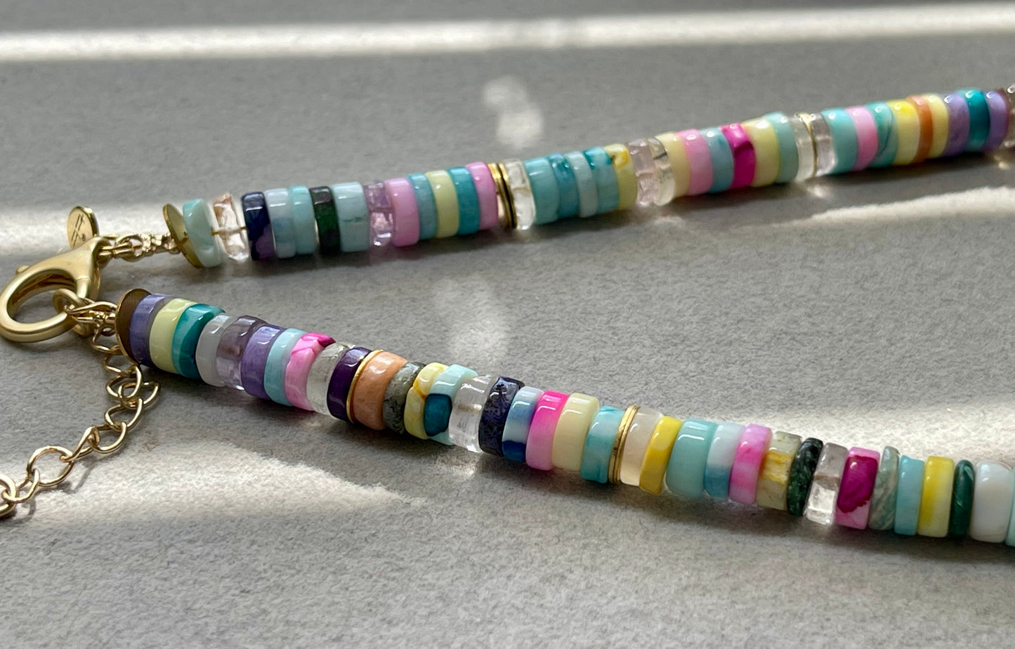 Confetti Coast Necklace: Multi Mixed Gemstones in beautiful bright tones One with Gold accents & One with Silver