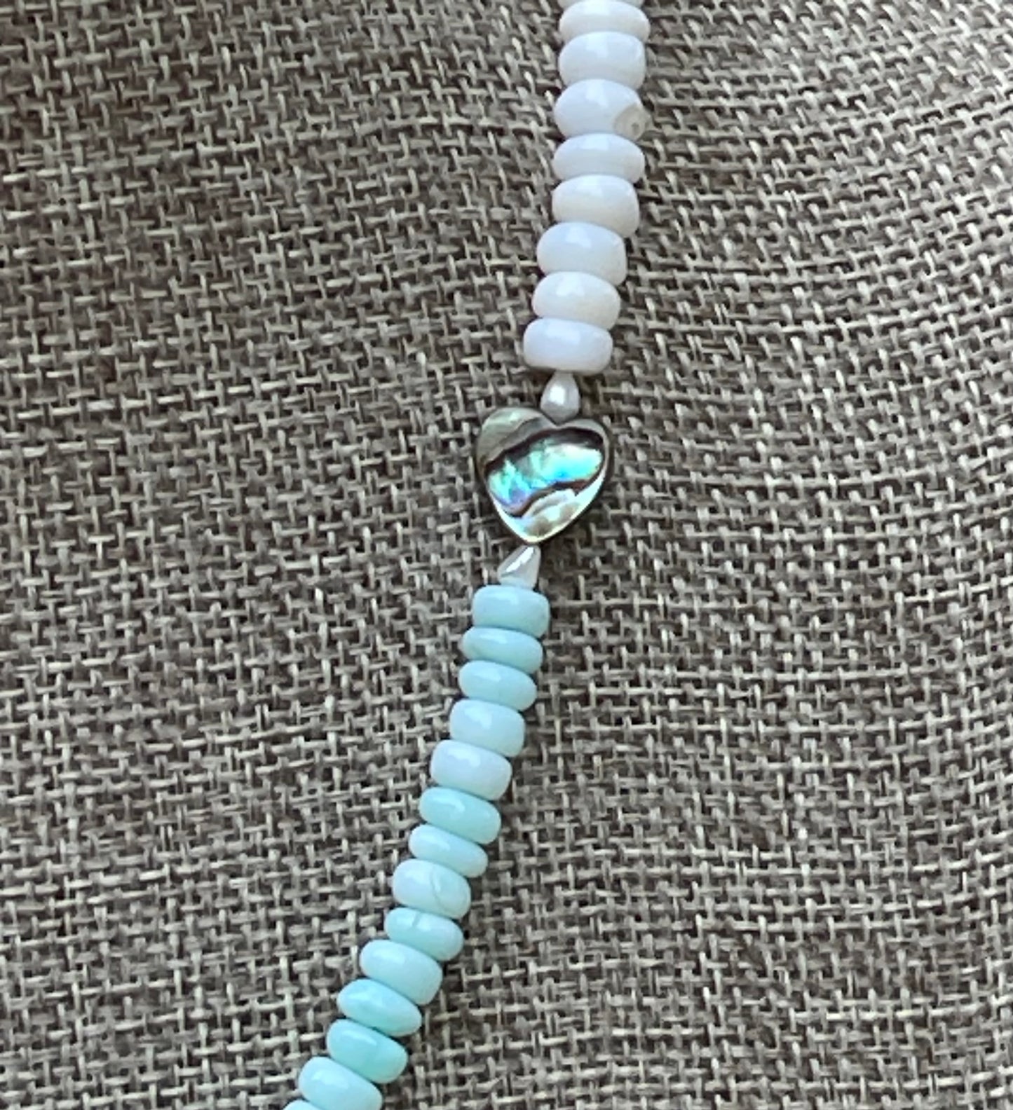 Abalone Hearts Necklace:Peruvian blue &white Opals Abalone shell 🩵 Baroque Pearl OOAK