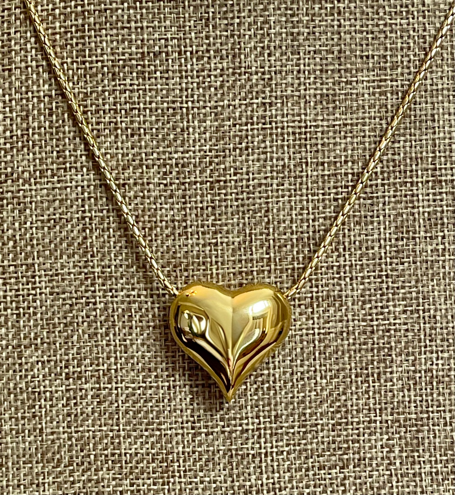 Puffed Heart Necklace: Gold Chain with a high shine puffy heart Tarnish resistant high quality gold plating