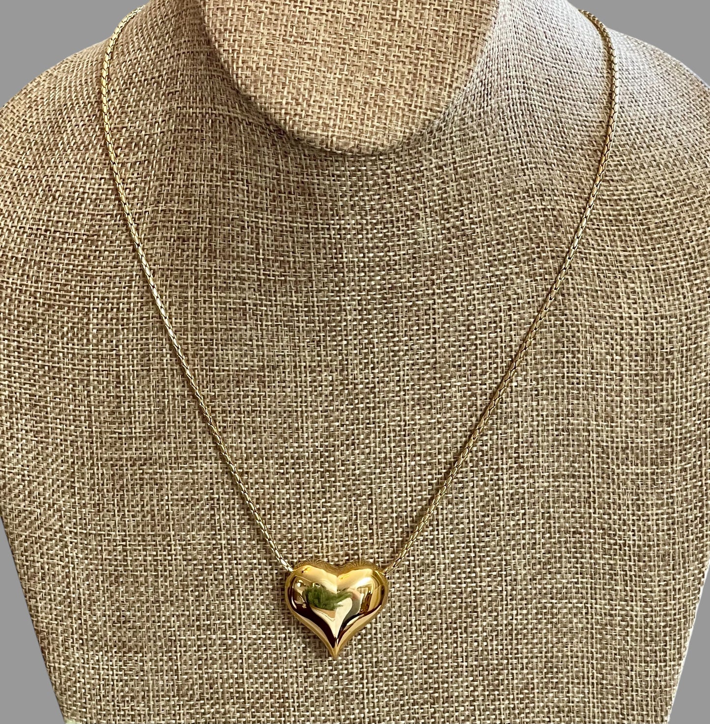 Puffed Heart Necklace: Gold Chain with a high shine puffy heart Tarnish resistant high quality gold plating