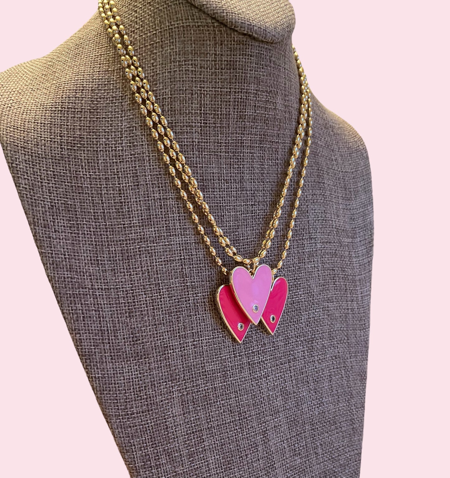 Pretty In Pink Necklaces: Gold chains with perfect pink heart pendants 2 color options