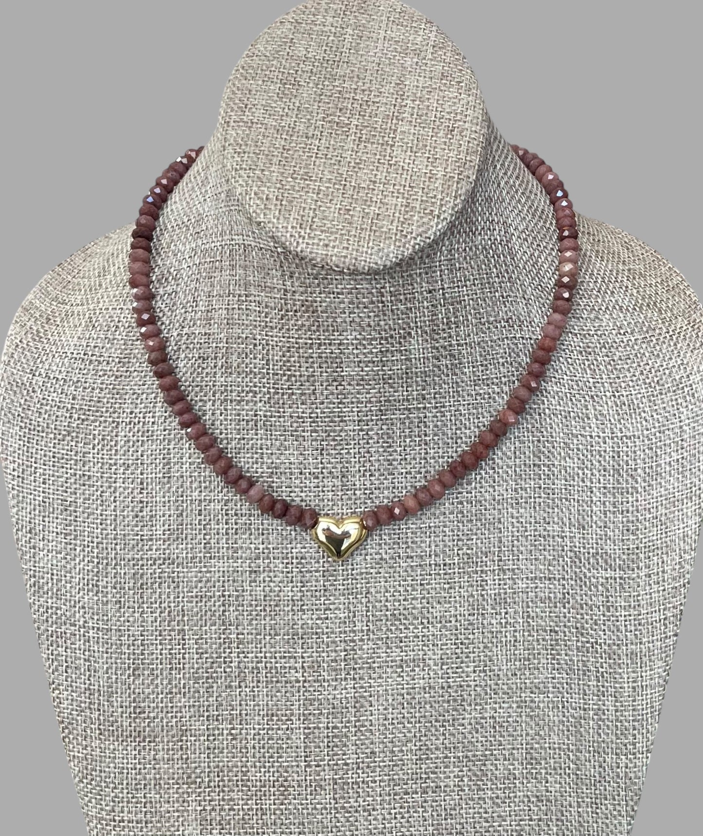 The Emberly Necklace: Micro-faceted Purple Aventurine Gold Heart Centerpiece