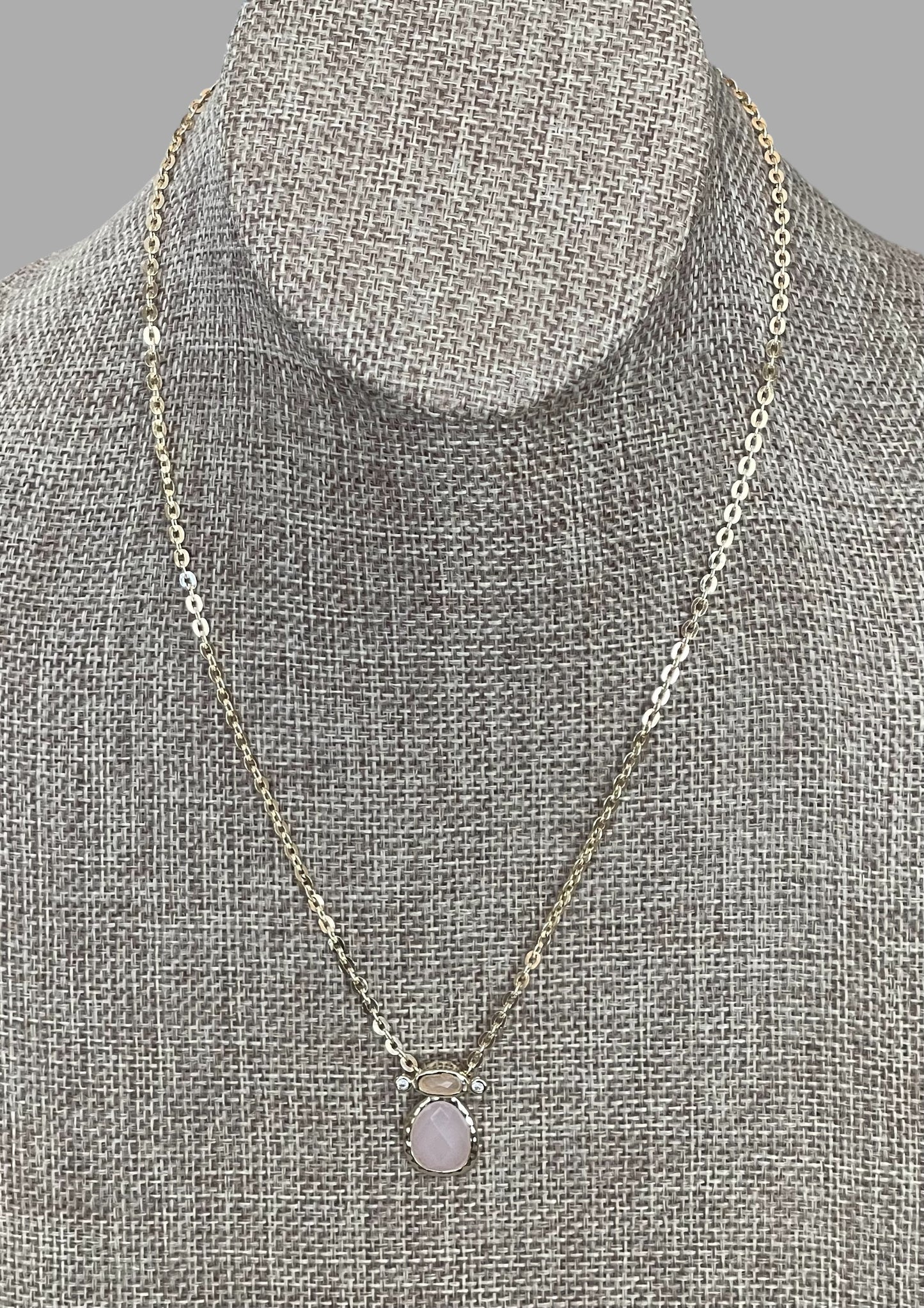 The Chic Pink Set: Matte pink opals with a gold charm holder clasp & a gold filled chain w a pink crystal and CZ charm OOAK