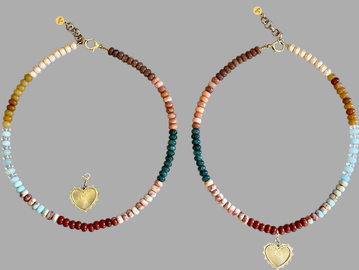Earth & Sky Necklace: A blend of natural stones with a gold removable heart charm