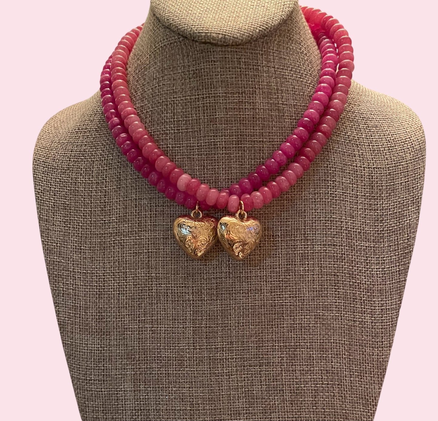Victorian Heart Necklace: 2 Color Options- One is dyed Agate and the other is Strawberry Quartz Victorian style gold heart pendant