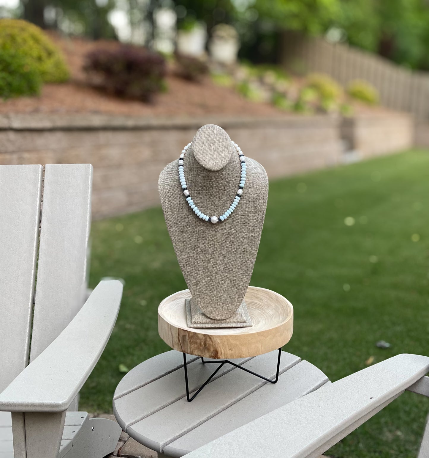Coastal Charm Necklace OOAK: Pale blue opals AAA quality pearls London blue topaz Brushed silver clasp