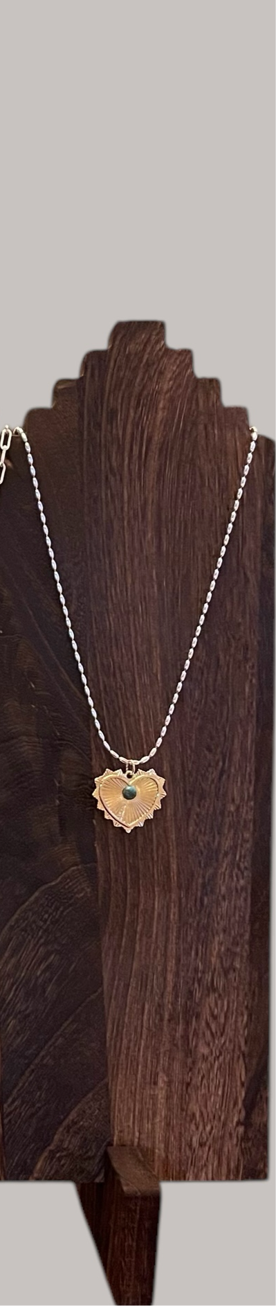 The Sierra Necklace: OOAK Sterling Silver rice shaped chain with a gold heart pendant sporting a genuine turquoise stone centerpiece
