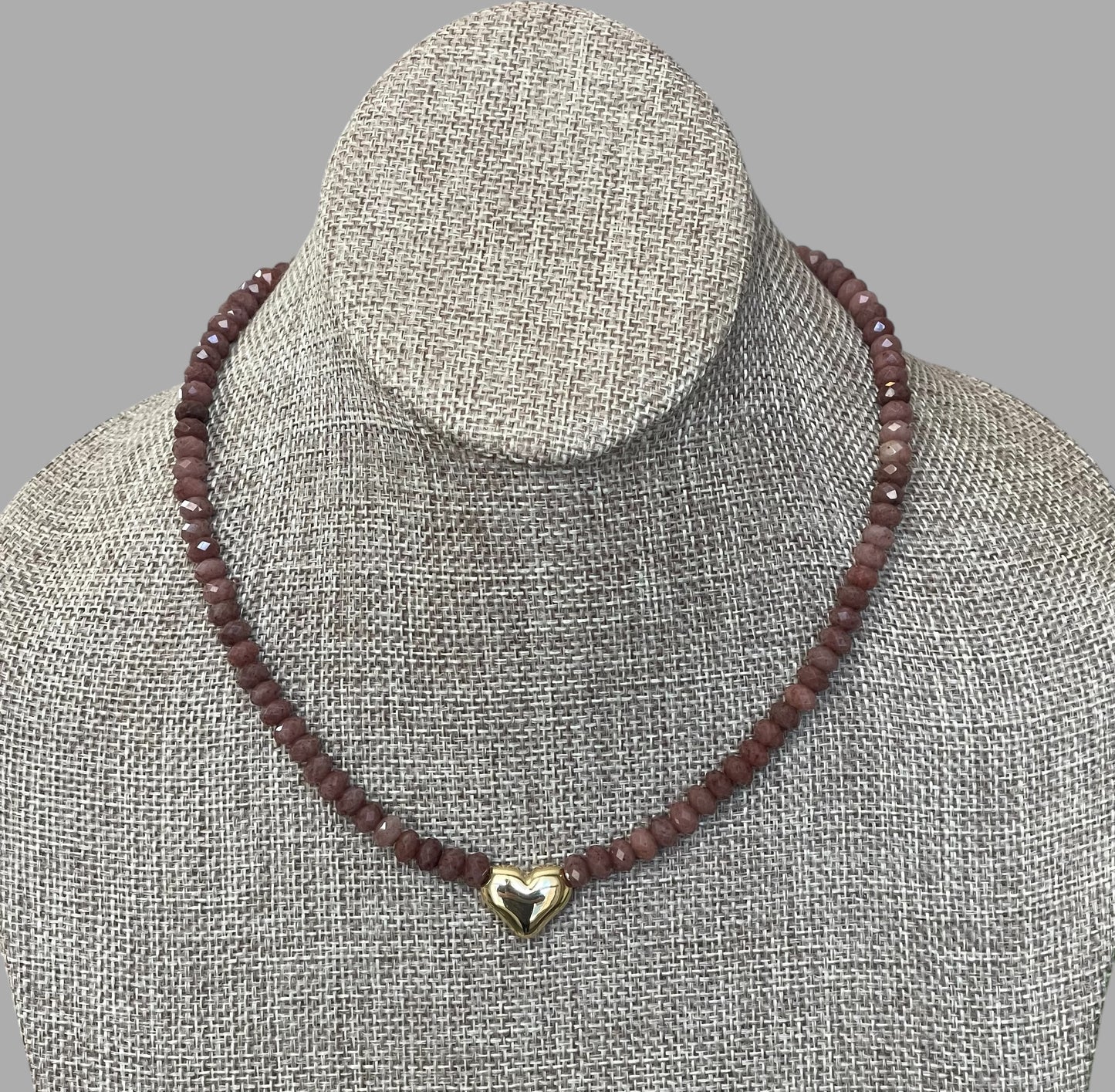 The Emberly Necklace: Micro-faceted Purple Aventurine Gold Heart Centerpiece