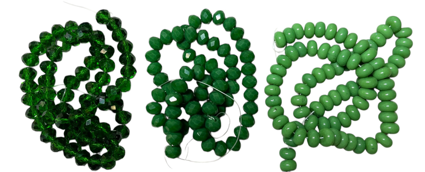 The bead choices. L to R: Transparent faceted, Opaque faceted, Smooth