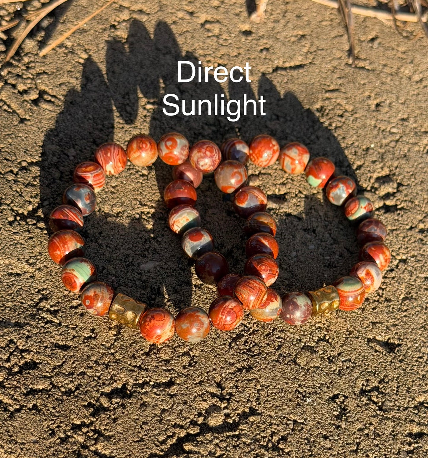 Red Copper & Sage Agate Stretch Bracelet w/ Gold Accent