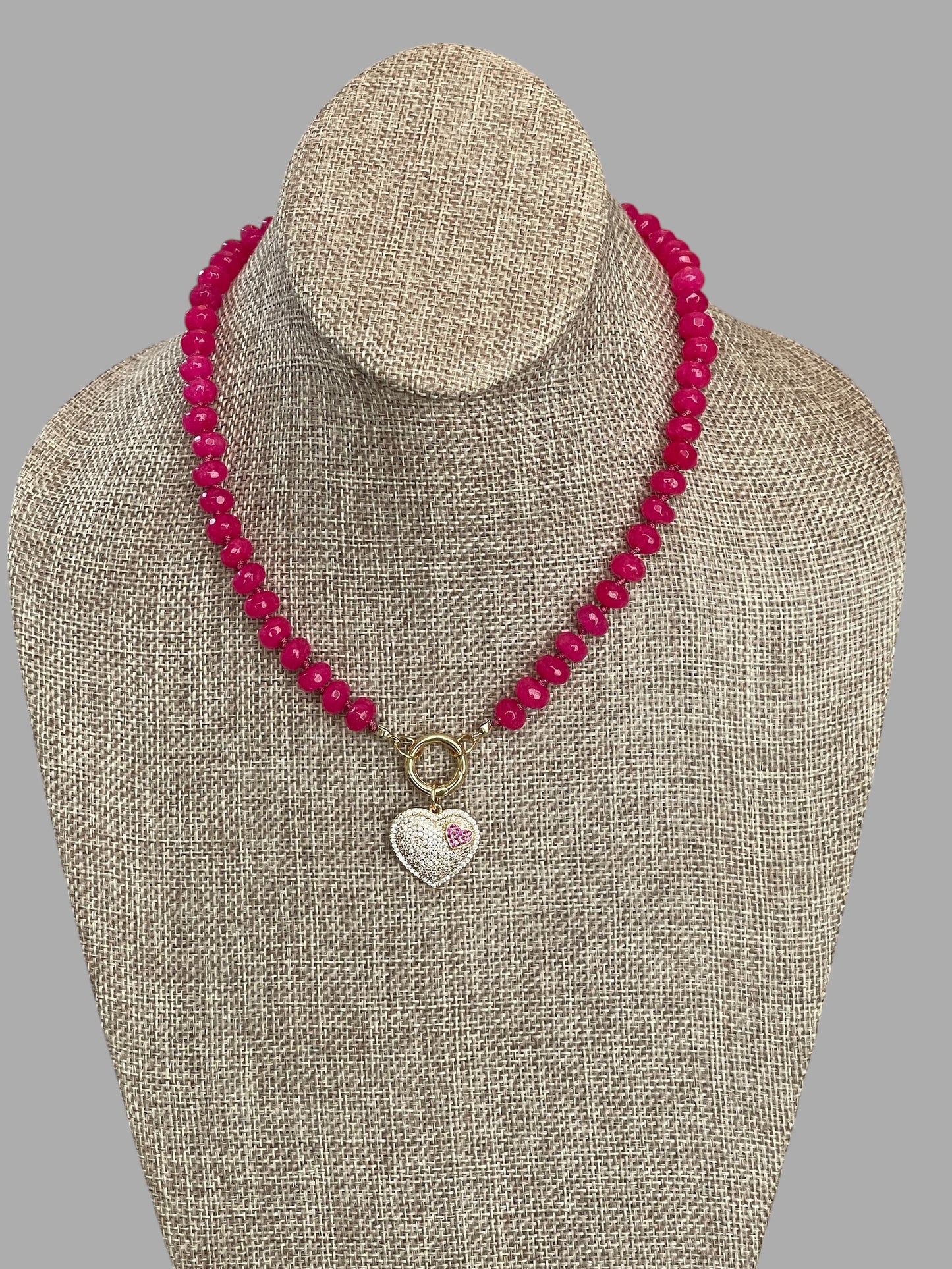 Falling for Fuchsia Necklace: Natural fuchsia crackle Quartz softly faceted Hand knotted beads w/2 Charms 🩷🔒