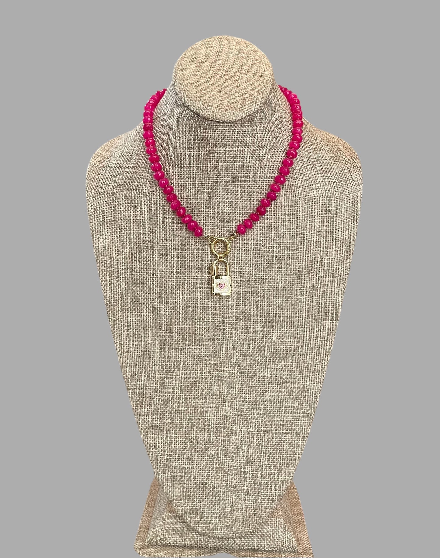 Falling for Fuchsia Necklace: Natural fuchsia crackle Quartz softly faceted Hand knotted beads w/2 Charms 🩷🔒