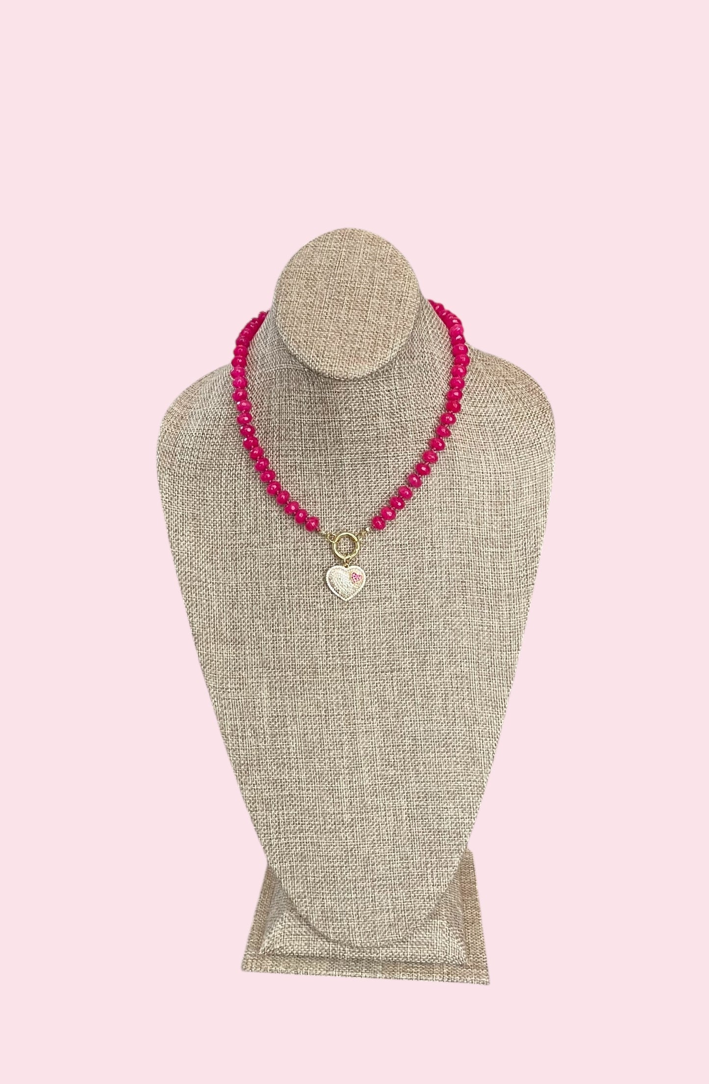 Falling for Fuchsia Necklace: Natural fuchsia crackle Quartz softly faceted Hand knotted beads w/2 Charms 🩷🔒