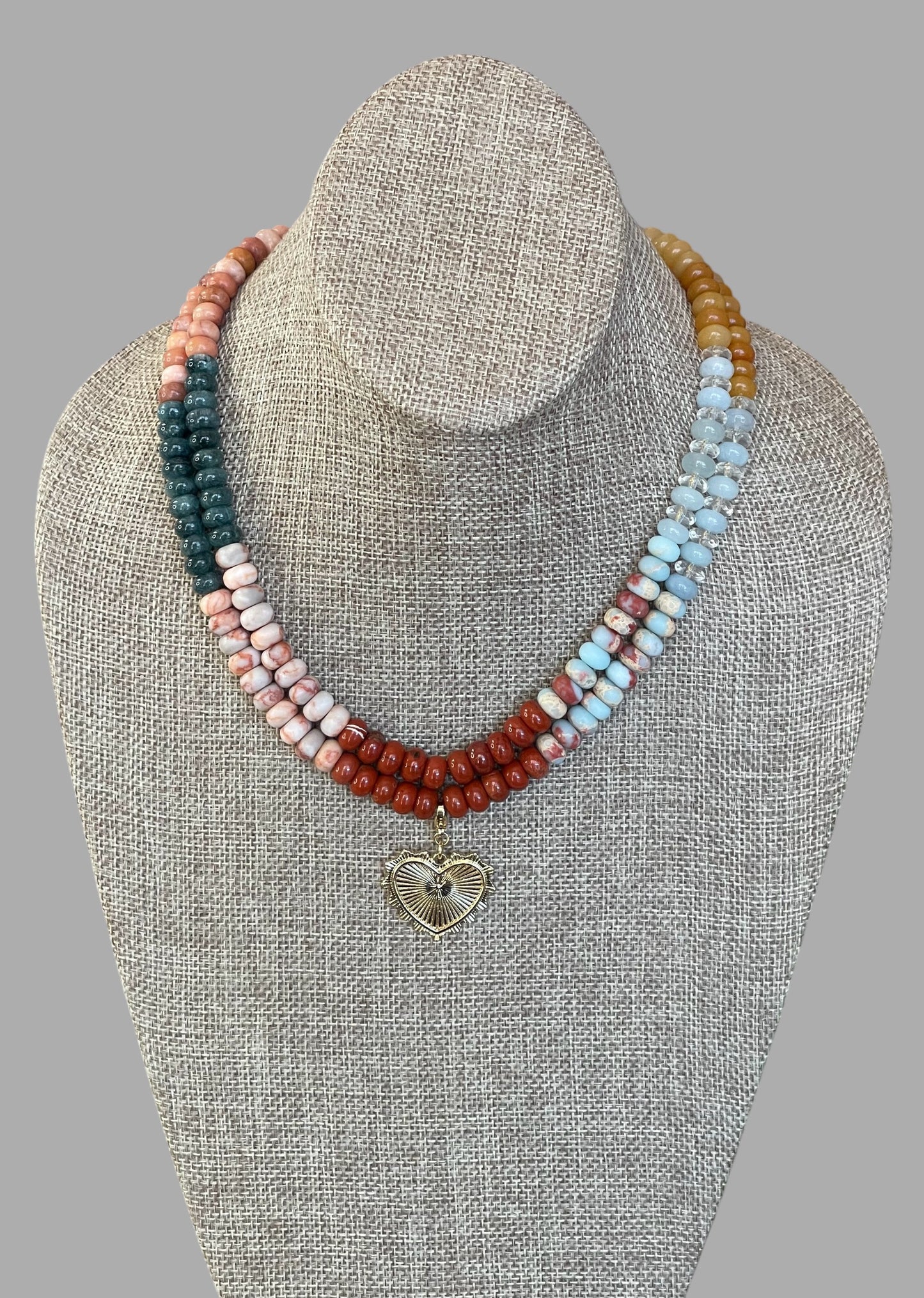 Earth & Sky Necklace: A blend of natural stones with a gold removable heart charm