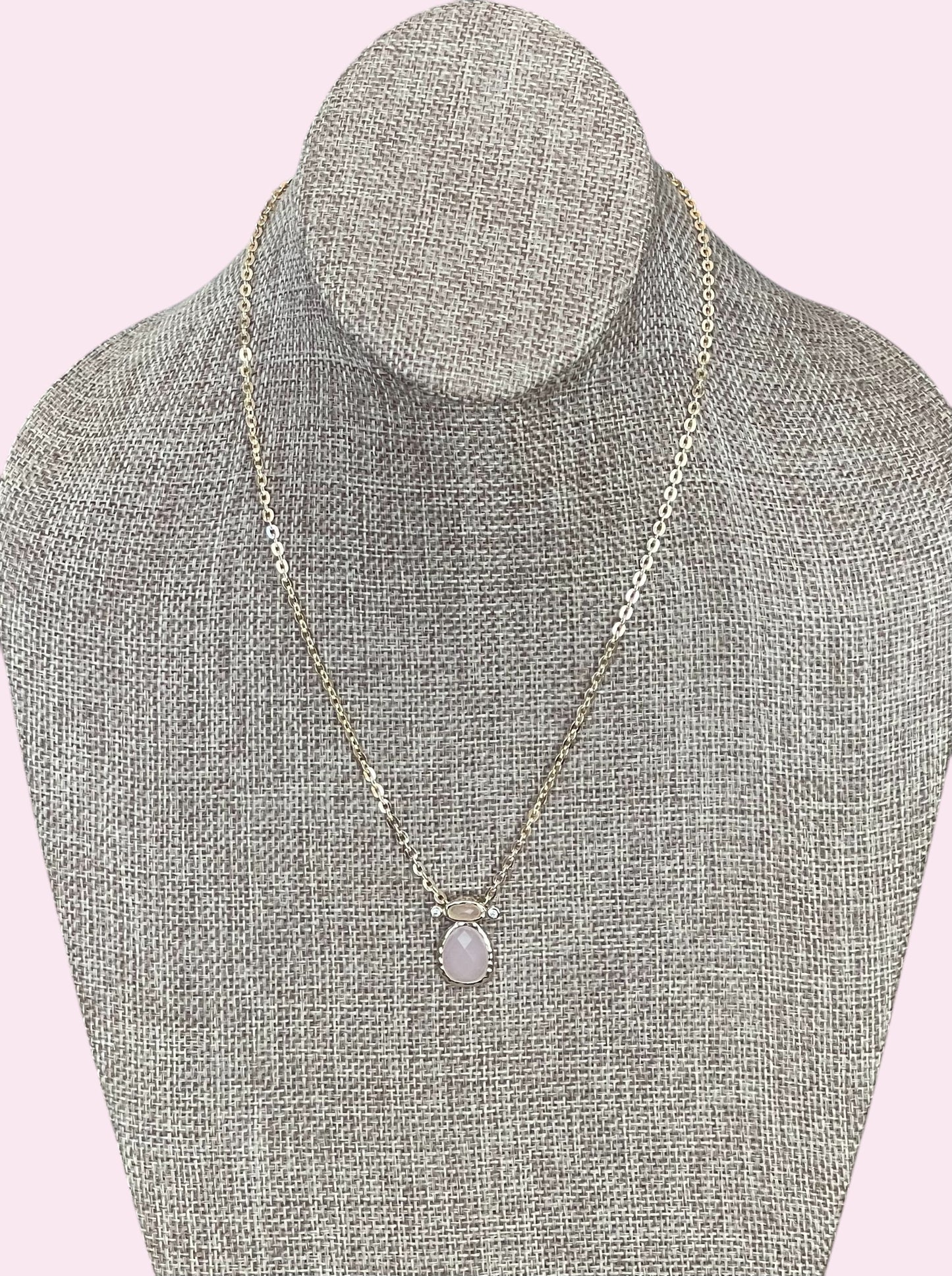 The Chic Pink Set: Matte pink opals with a gold charm holder clasp & a gold filled chain w a pink crystal and CZ charm OOAK