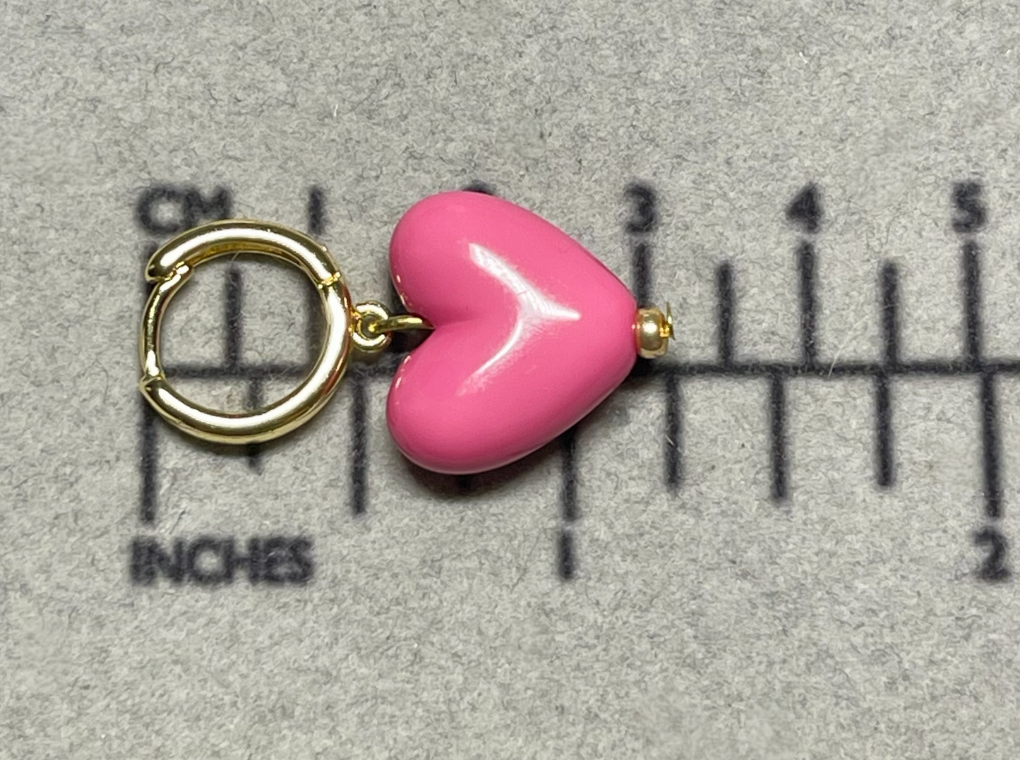 Color Confetti Heart Earrings: Hot pink acrylic heart charm on gold huggies