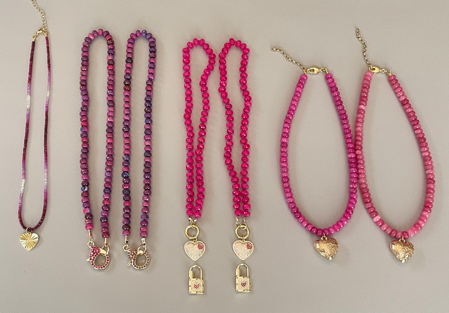 Cascadia Bloom Necklace: 2 Options- Dyed Agate faceted beads Hand knotted on silk, one w/ hot pink silk and hot pink pavé clasp and the other on purple silk w/ purple pavé clasp