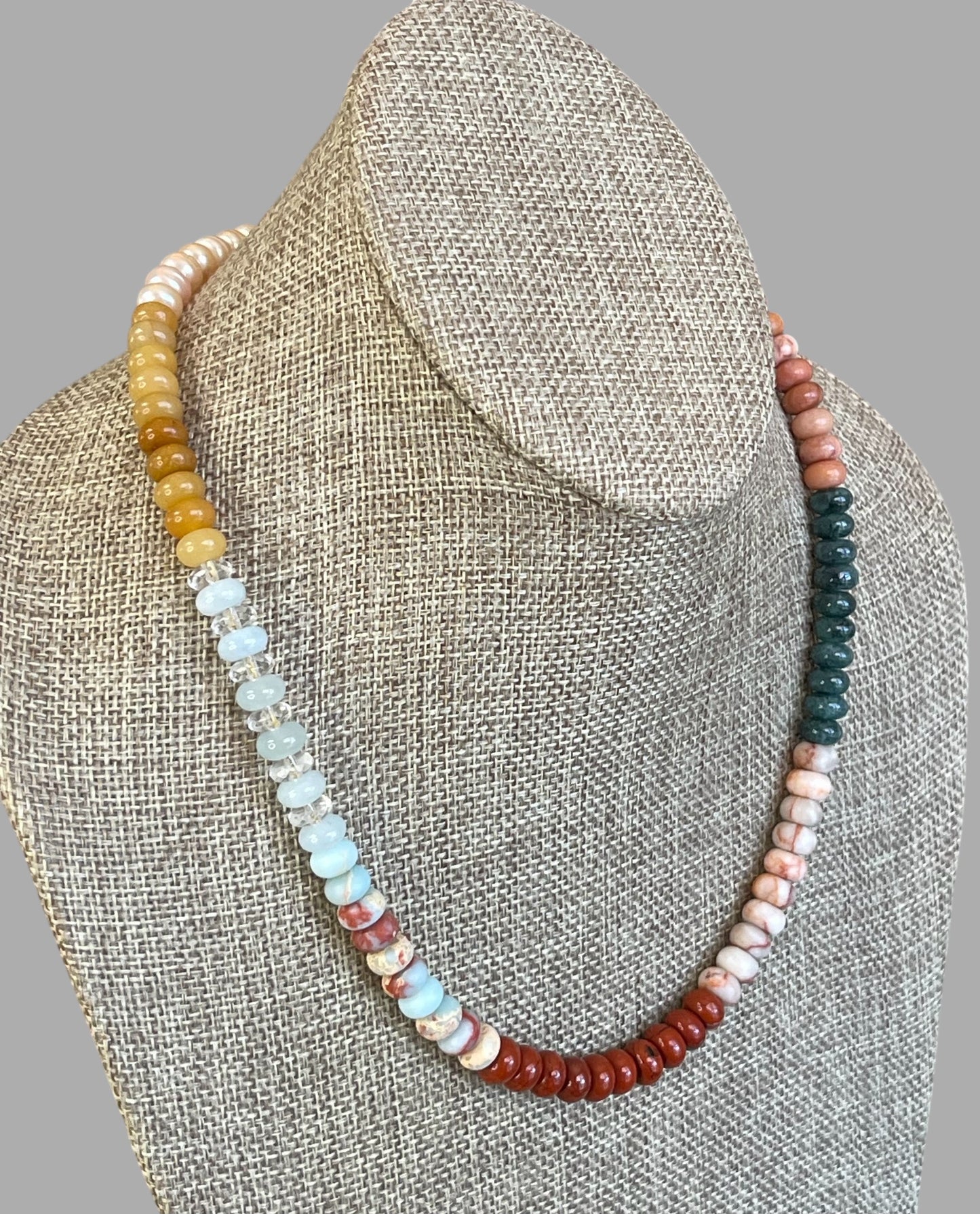 Earth & Sky Necklace: A blend of natural stones with a gold removable heart charm